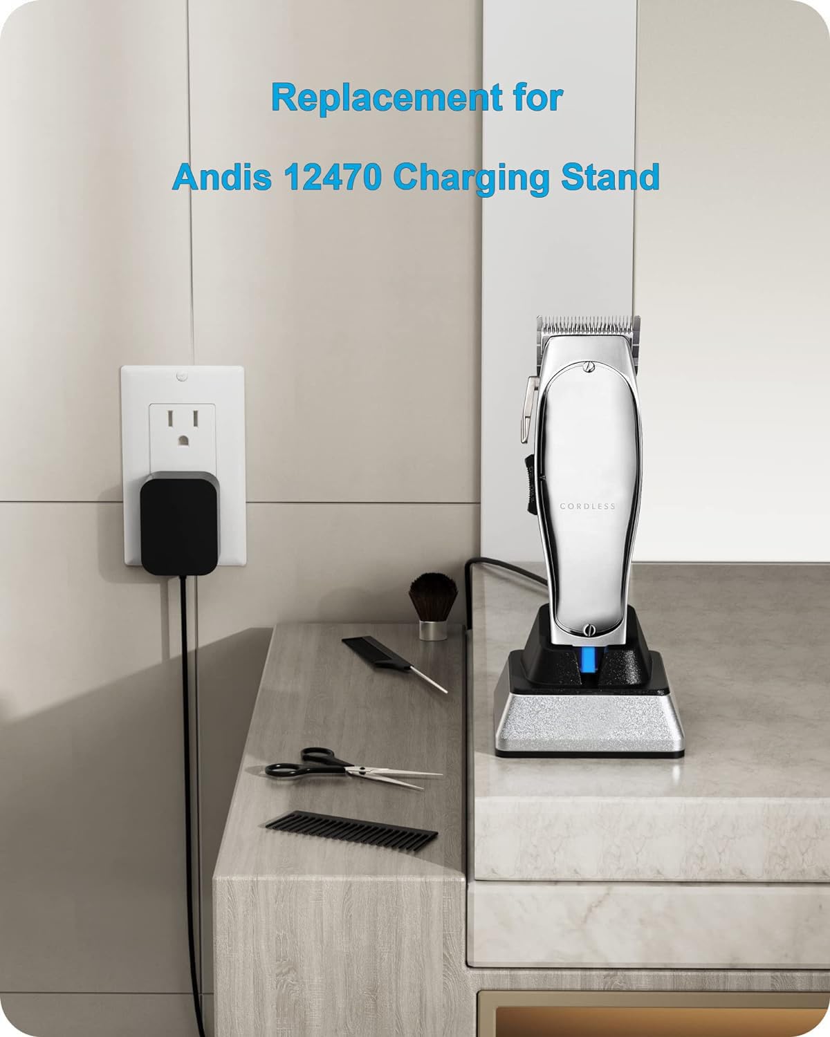 Gray FGIEU Charging Stand Compatible with Andis 12470/12660 Professional Master Cordless Lithium Ion Hair Clipper, Replacement for Andid Master Cordless Clipper Charger Stand.