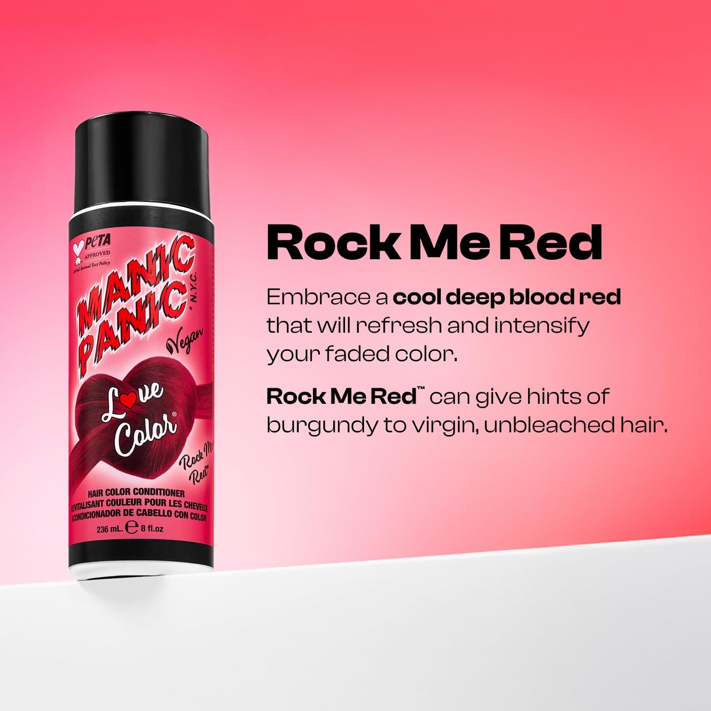 Lavender MANIC PANIC Cool Deep Blood Red Color Depositing Conditioner - Love Color Hair Conditioner Keeps Hair Vibrant, Nourished & Refreshed - Formulated with Shea Butter & Quinoa - Rock Me Red (8oz)