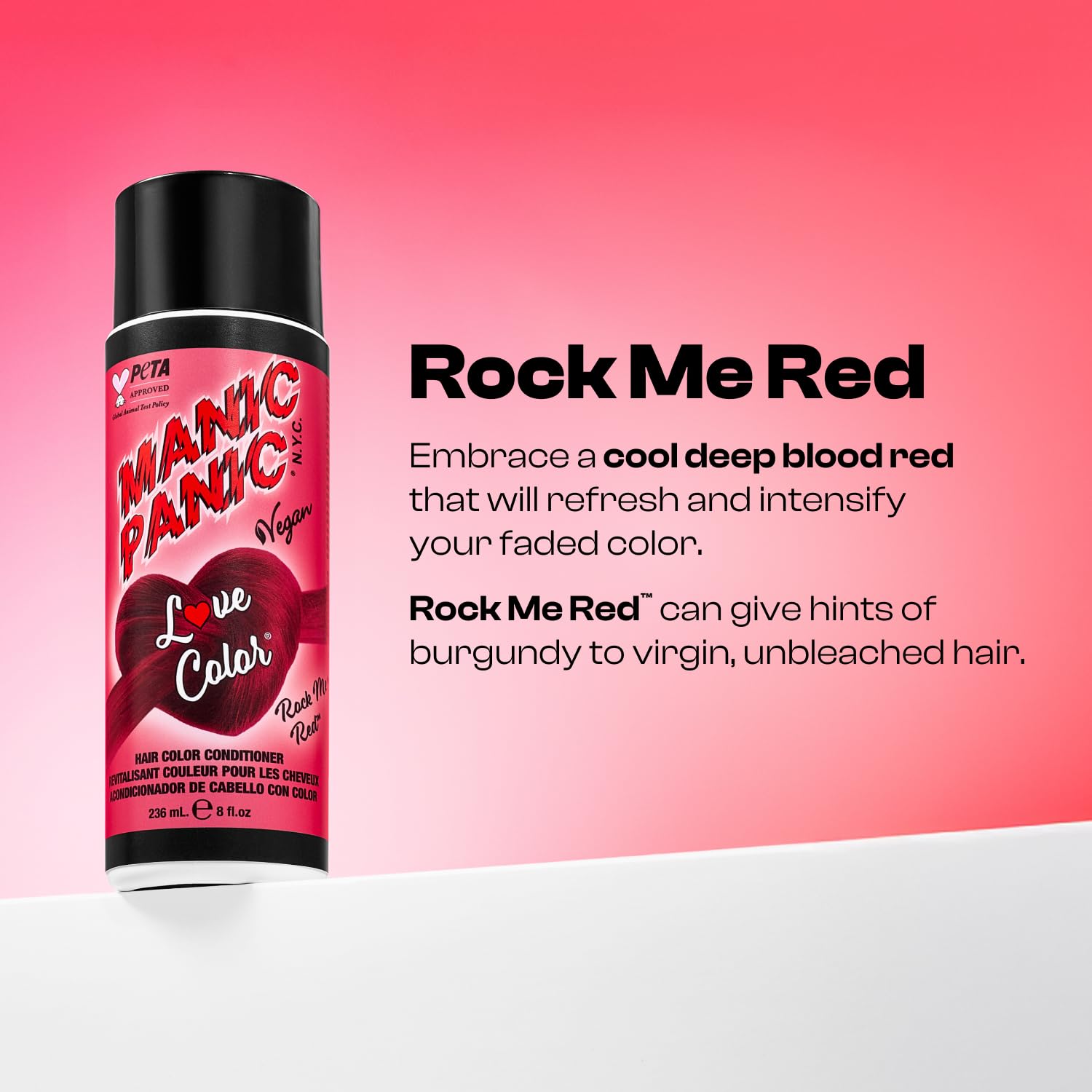 Lavender MANIC PANIC Cool Deep Blood Red Color Depositing Conditioner - Love Color Hair Conditioner Keeps Hair Vibrant, Nourished & Refreshed - Formulated with Shea Butter & Quinoa - Rock Me Red (8oz)