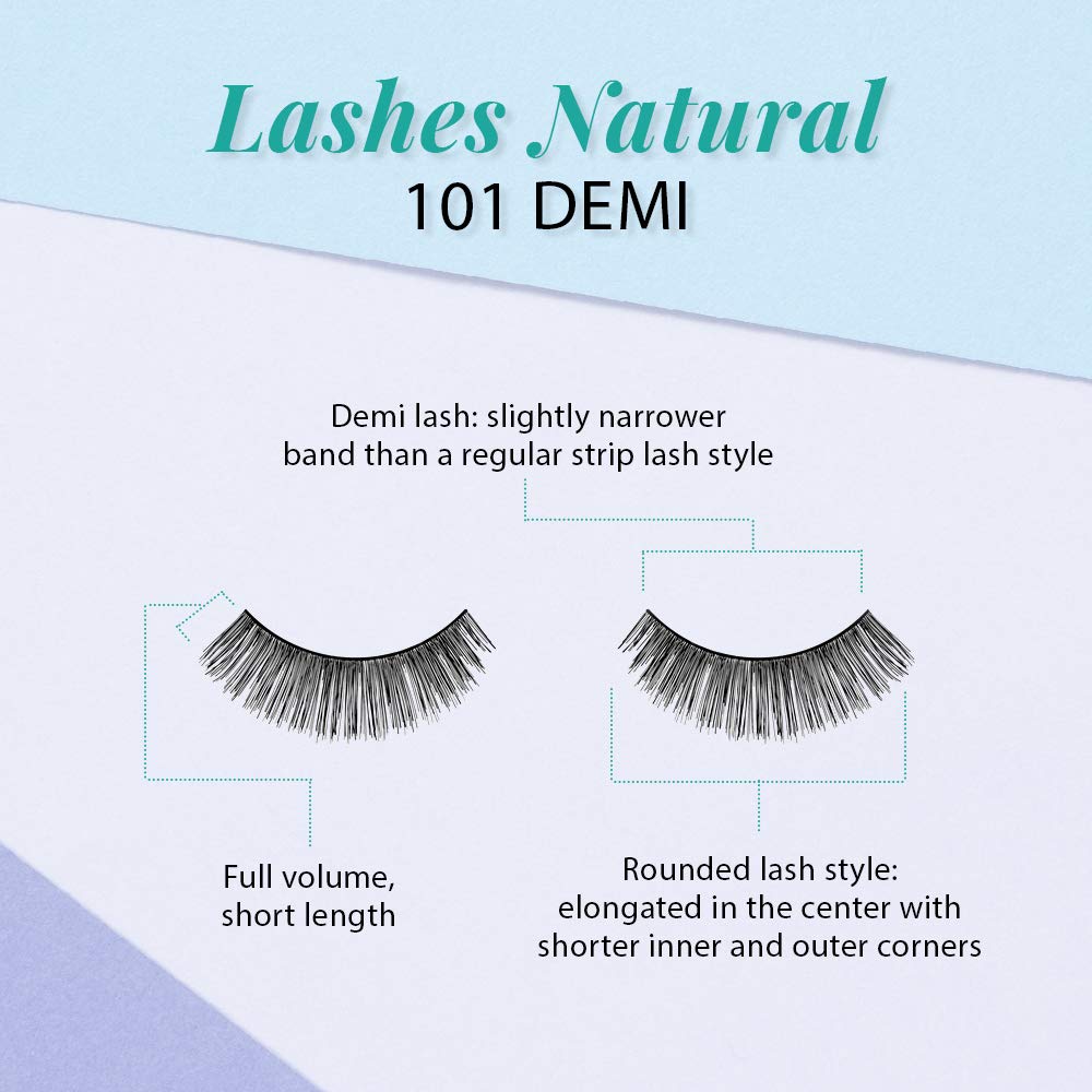 Lavender Ardell False Eyelashes Demi 101 - Black, Full Volume, Rounded Strip Wispy Lashes for a Natural Look, 4 Pack