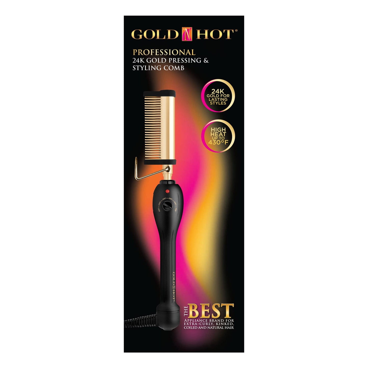 Black Gold N Hot Professional 24K Gold Pressing & Styling Comb | Great for Lifting and Straightening