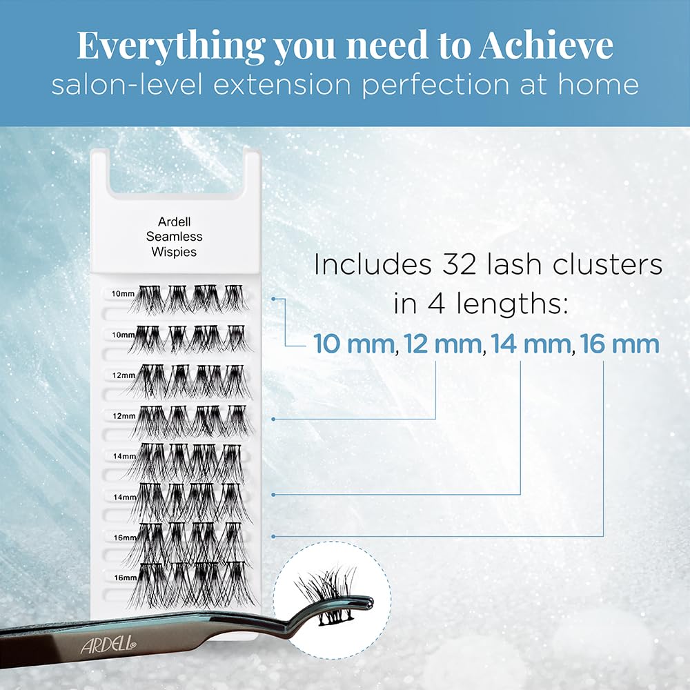 White Smoke Ardell Seamless Eyelash Extensions Refill Kit, Wispies - 32 Assorted Cluster Lengths, Customizable DIY Lash Clusters for Natural Look Lashes