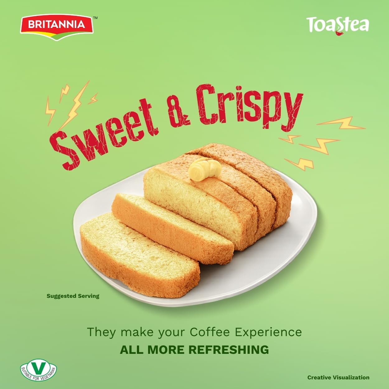 Light Green Britannia Toastea Eggless Rusk Cake | Pack- 550gm(19.40 oz)| Each Smooth & Soft Twice-Baked Cake Delicious Snack for Breakfast & Tea Time