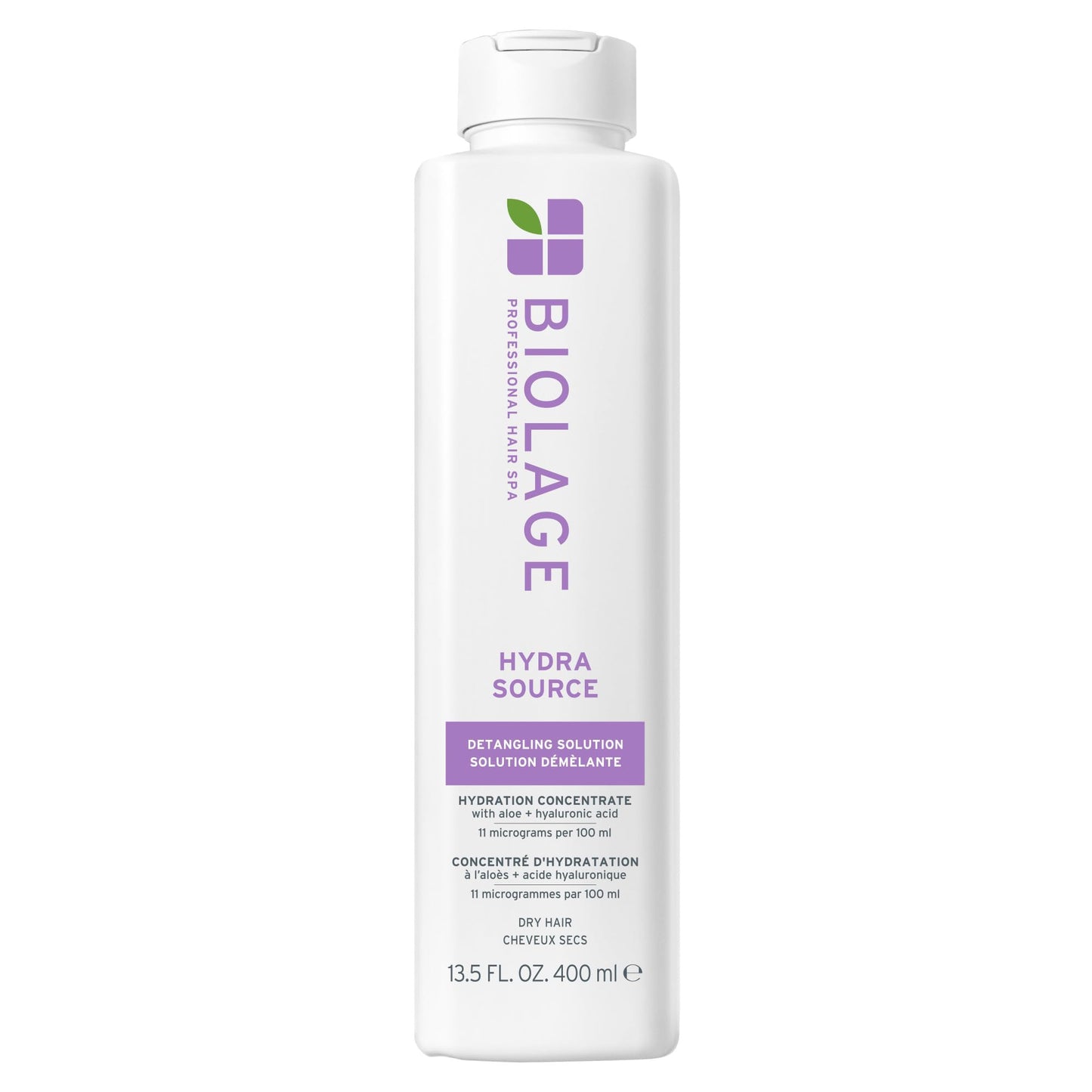Lavender Biolage Hydra Source Detangling Solution - Conditions, Instantly Detangles & Controls Static, For Dry Hair, With Micro-Filtered Aloe Vera & Fermented Hyaluronic Acid, 13.5 Fl Oz, Packaging may vary