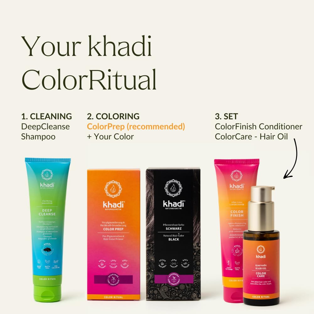 Seashell khadi BLACK Natural Hair Color - Colors your hair in a mysterious deep black, without a blue tint - 100% plant-based, natural & vegan - 3.5 oz