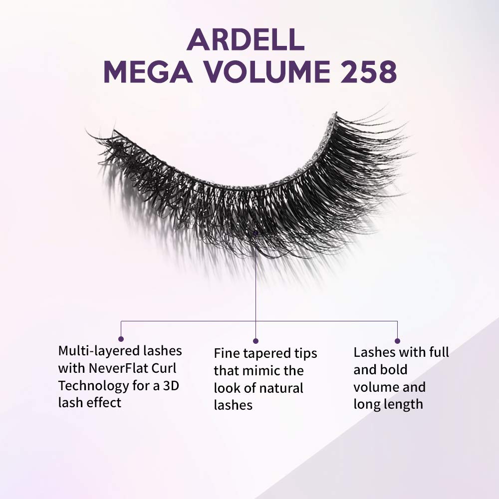 White Smoke Ardell Mega Volume Lash 258 Multi-Layered False Lashes with Curl Technology, 4 Pairs