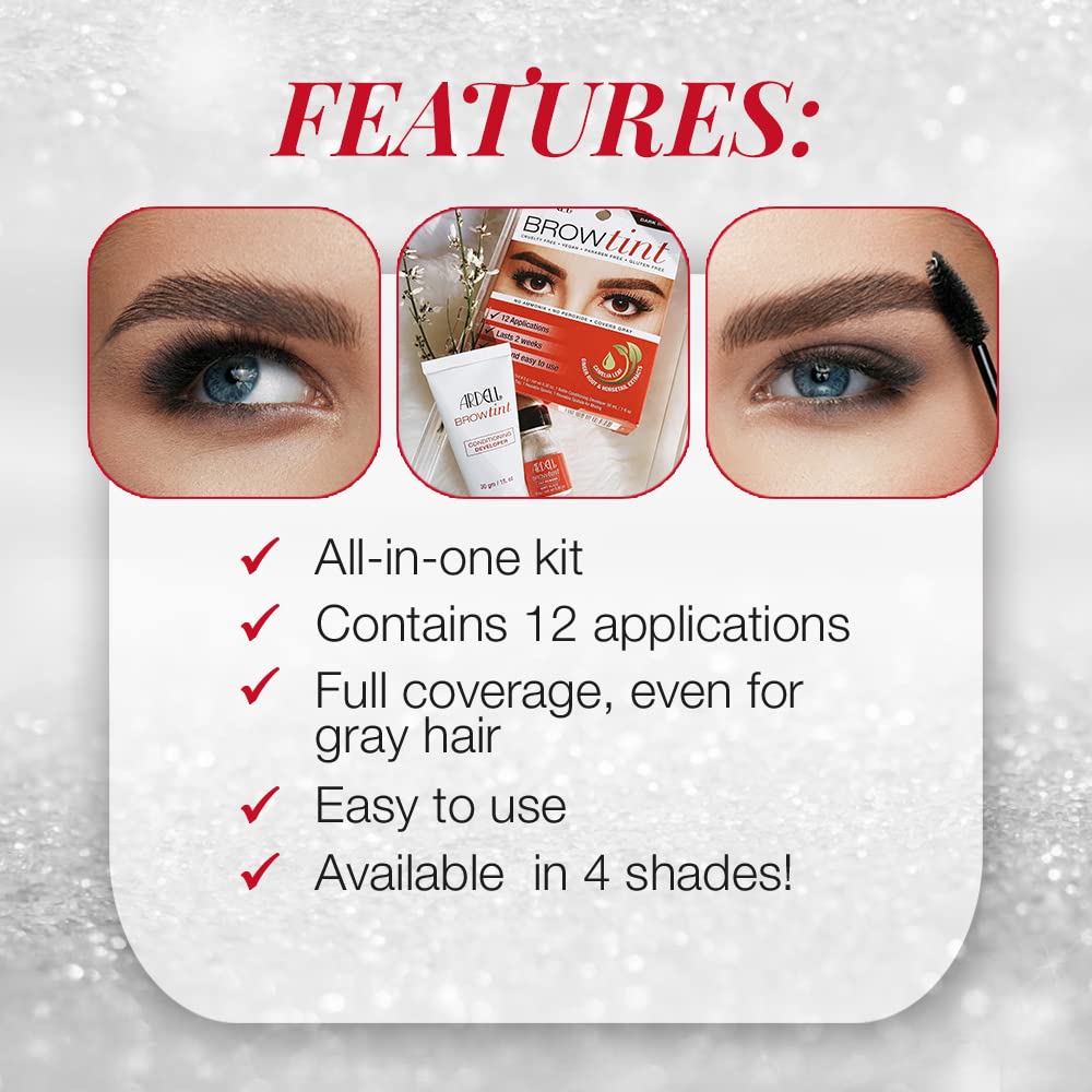 Lavender Ardell Brow Tint Kit Dark Brown - Eyebrow Tint, Long-Lasting Brow Color with Natural Extracts, Complete Eyebrow Tint Set, 1 Pack