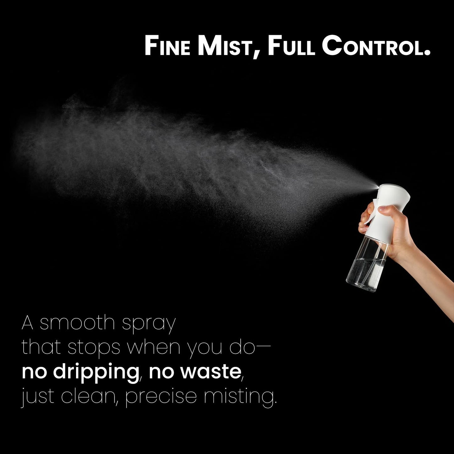 Black Mistifi Continuous Mist Spray Bottle – Ultra Fine Refillable Water Mister for Hair, Plants, Cleaning, Skincare, Salon & Home Use　(500ml 2Pcs, Transparent bottle)