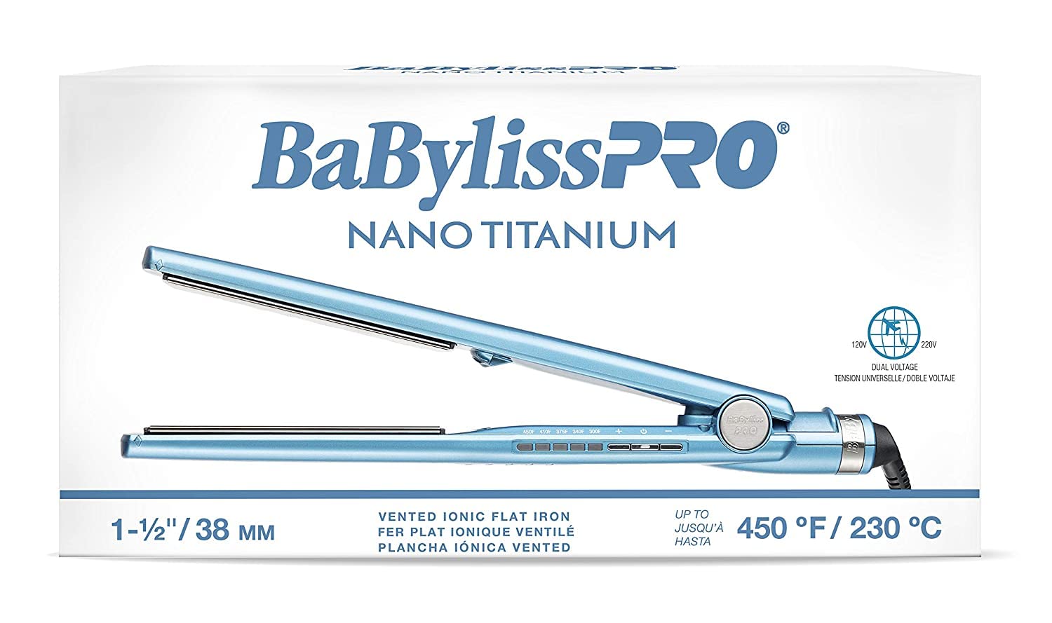 White Smoke BaBylissPRO Nano Titanium Ionic Flat Iron Hair Straightener, 1 1/2" Hair Straightener Iron for Smooth, Shiny, Frizz- Free Hair and All Hair Types
