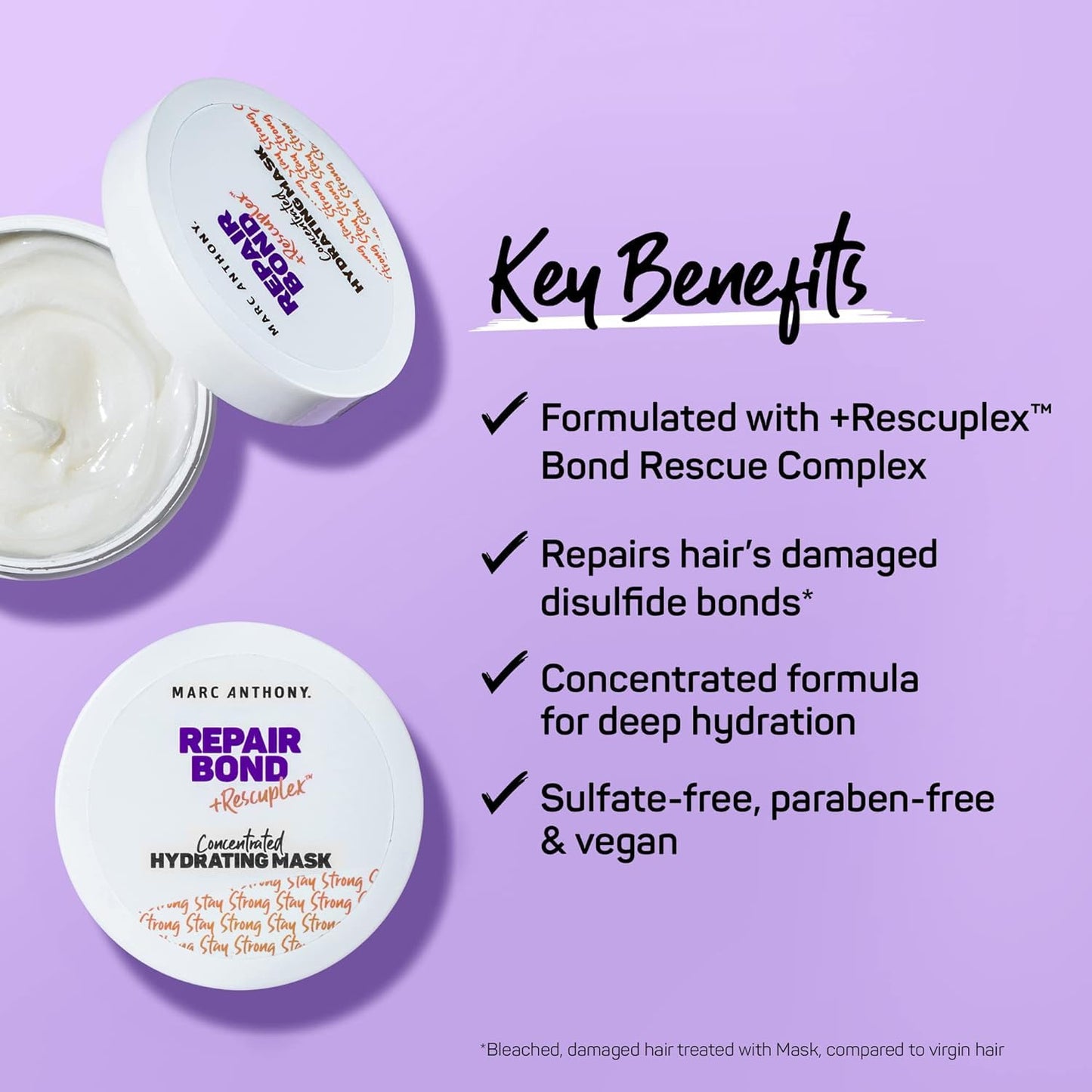 Plum Marc Anthony Repairing Hair Mask, Repair Bond +Rescuplex - Repairs, Strengthens & Maintains Bonds within Hair - Eliminates Frizz, Flyaways & Reduce Breakage - Dry & Damaged Hair Professional Treatment