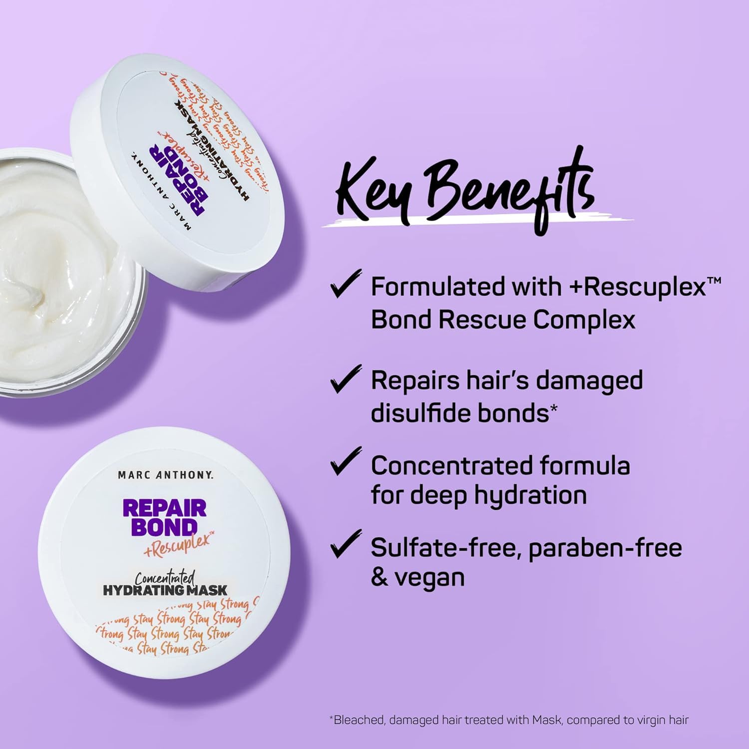 Plum Marc Anthony Repairing Hair Mask, Repair Bond +Rescuplex - Repairs, Strengthens & Maintains Bonds within Hair - Eliminates Frizz, Flyaways & Reduce Breakage - Dry & Damaged Hair Professional Treatment