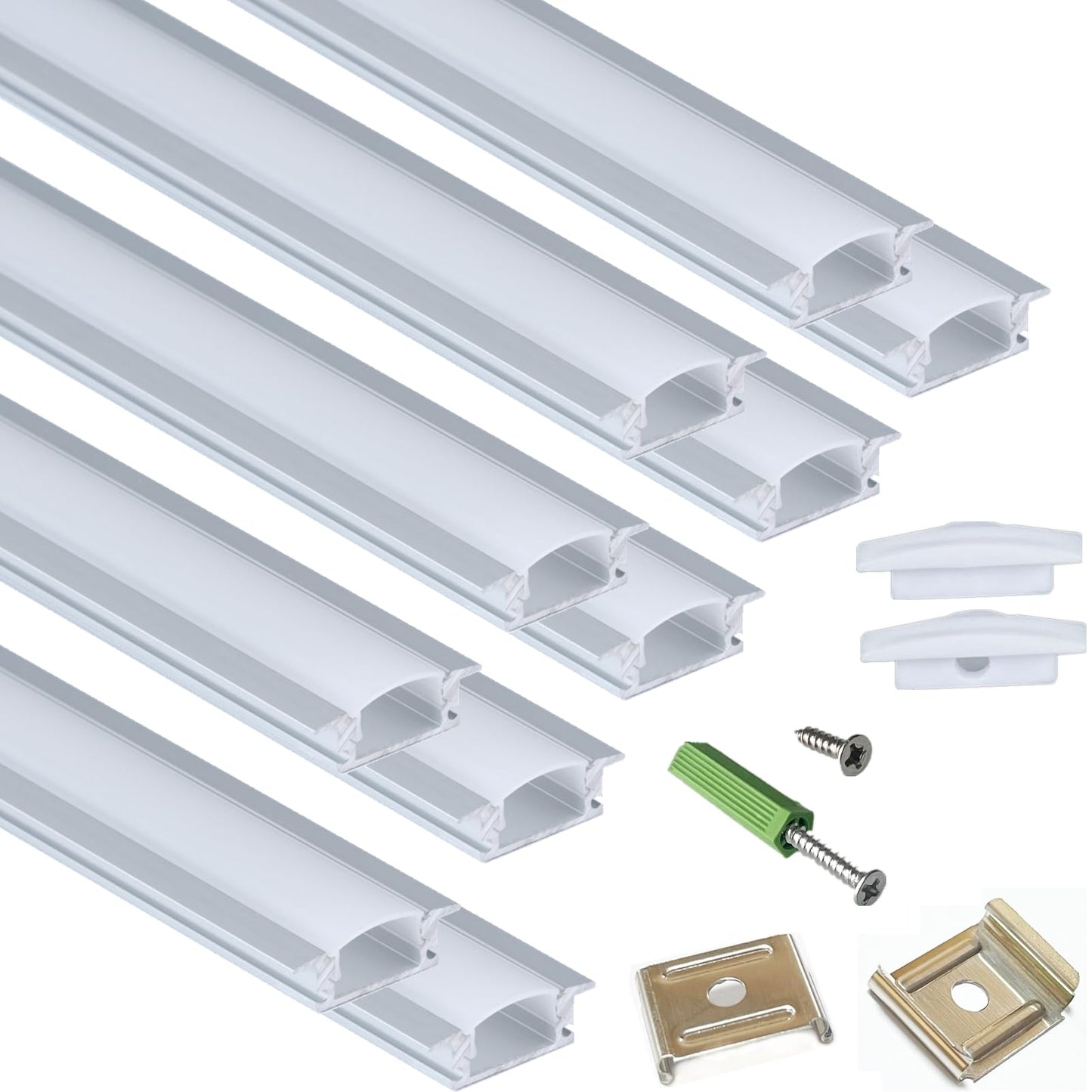 White Smoke THMOOTHER 10-Pack 3.3FT 1M Recessed LED Strip Channel Diffuser System, 25X7MM Collar Aluminum Low Profile for Standing Cabinet Floating Shelf Alcove Routed Slot Tape Light with Milky Cover and Clips