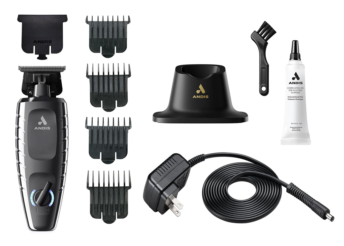 White Smoke Andis 562627 GTX-EXO II Professional Cordless Lithium-ion Electric Beard & Hair Trimmer with Charging Stand, Black Chrome