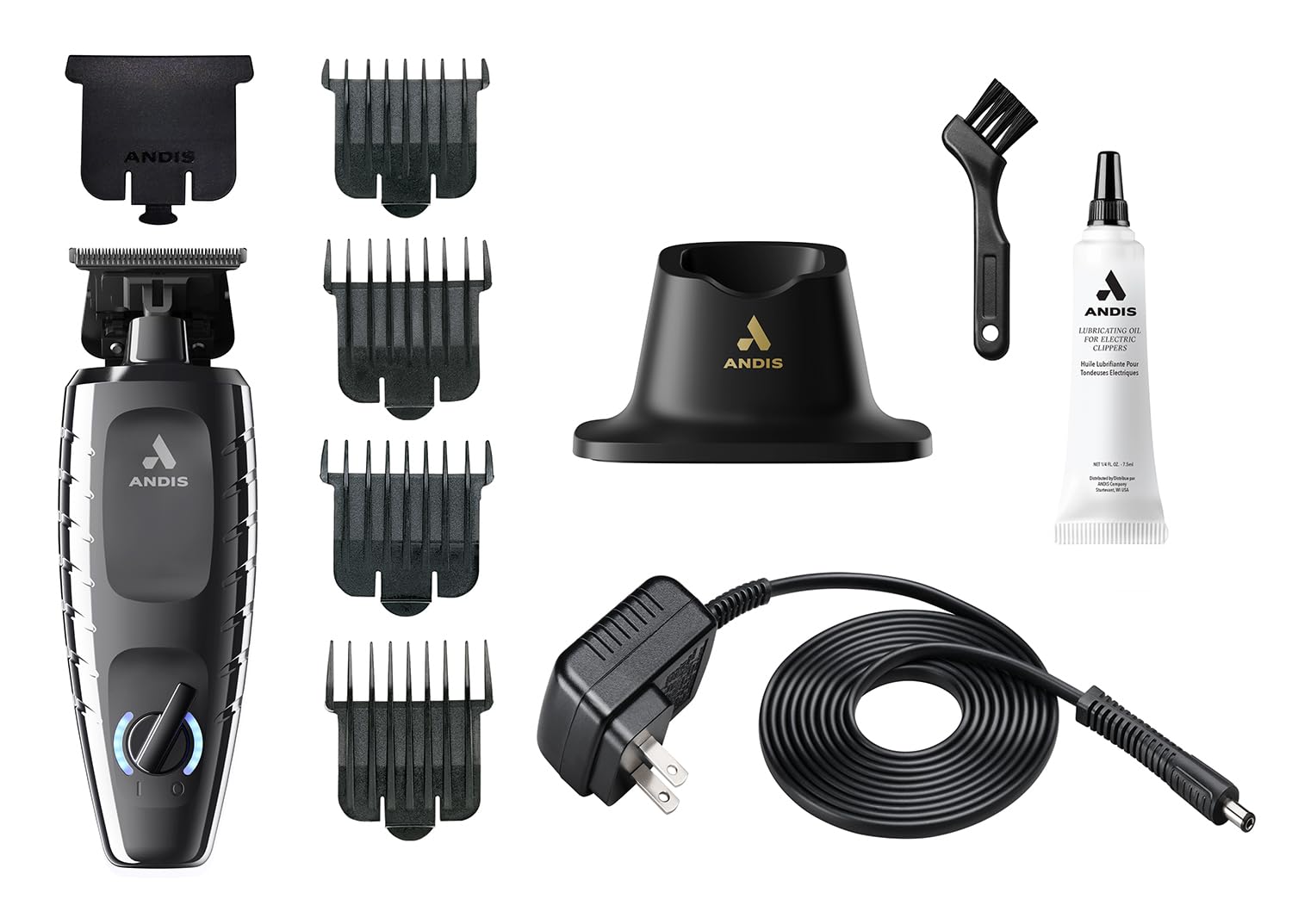 White Smoke Andis 562627 GTX-EXO II Professional Cordless Lithium-ion Electric Beard & Hair Trimmer with Charging Stand, Black Chrome