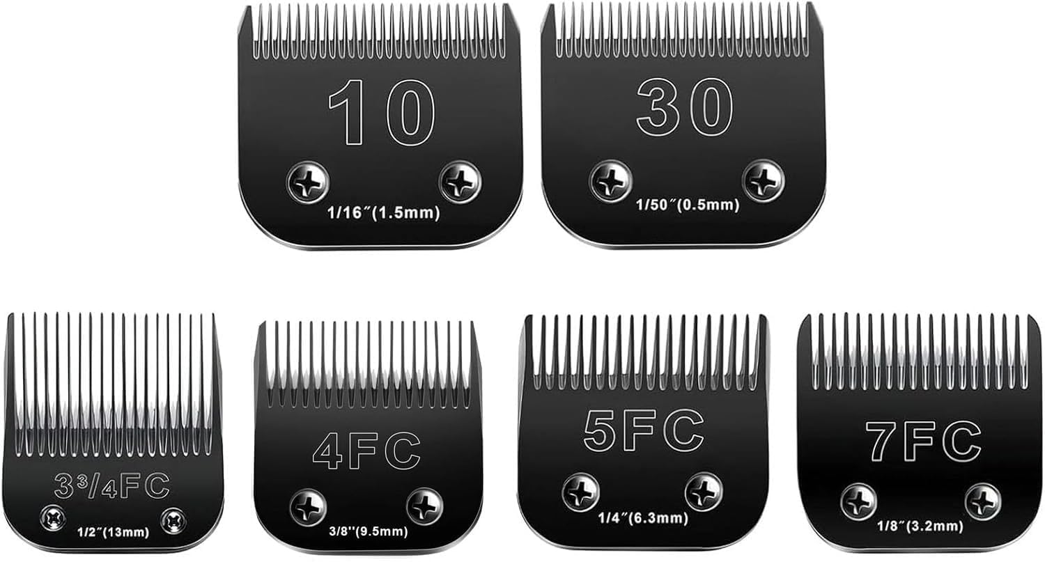 White Smoke Audoc 6pcs Dog Grooming Replacement Blades Compatible with Andis/Oster A5/Wahl KM-10 Series Dog Clippers,Detachable Clipper Replacement Blade,Black (6PCS Black-#10+30+3FC+4FC+5FC+7FC)