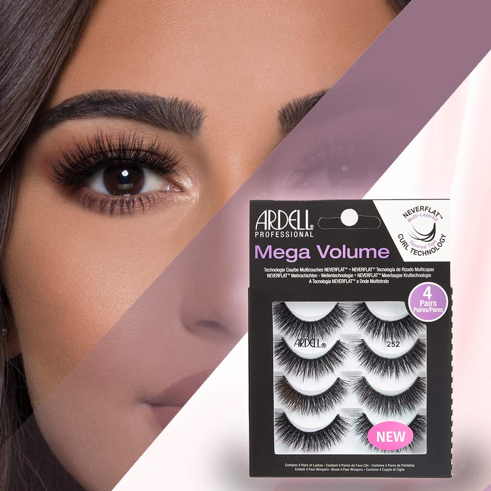 White Smoke Ardell Natural Look Mega Volume, 252 - Full Volume, Long-Lasting Fake Lashes for Flawless Look, 4 Pairs