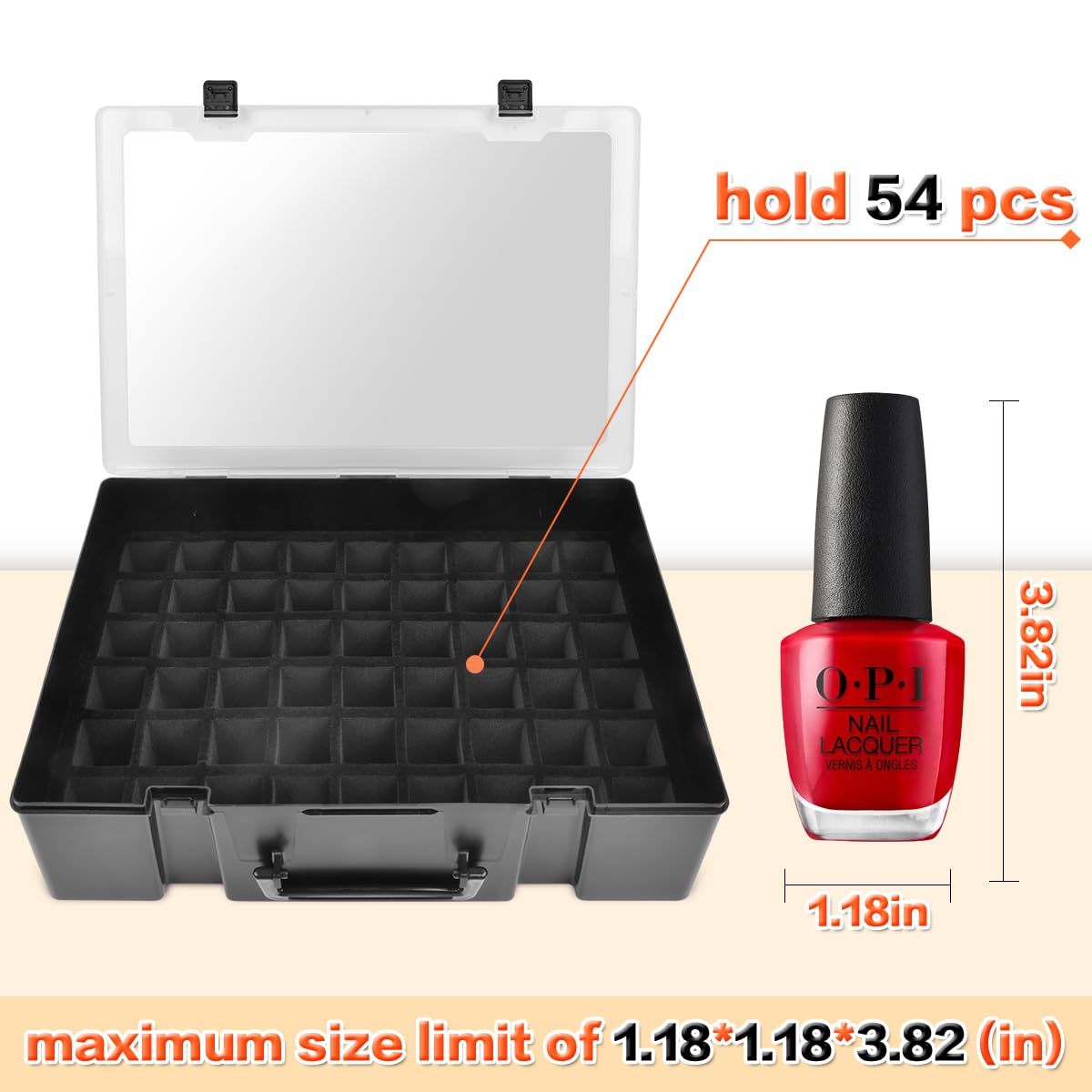 White Smoke ALCYON Universal Nail Polish Holder & Organizer Contains 54 Bottles for Gellen, for Beetles, for Sally Hansen, for OPI, for Essie and Other Fingernail Polish (ONLY A CASE)-Black