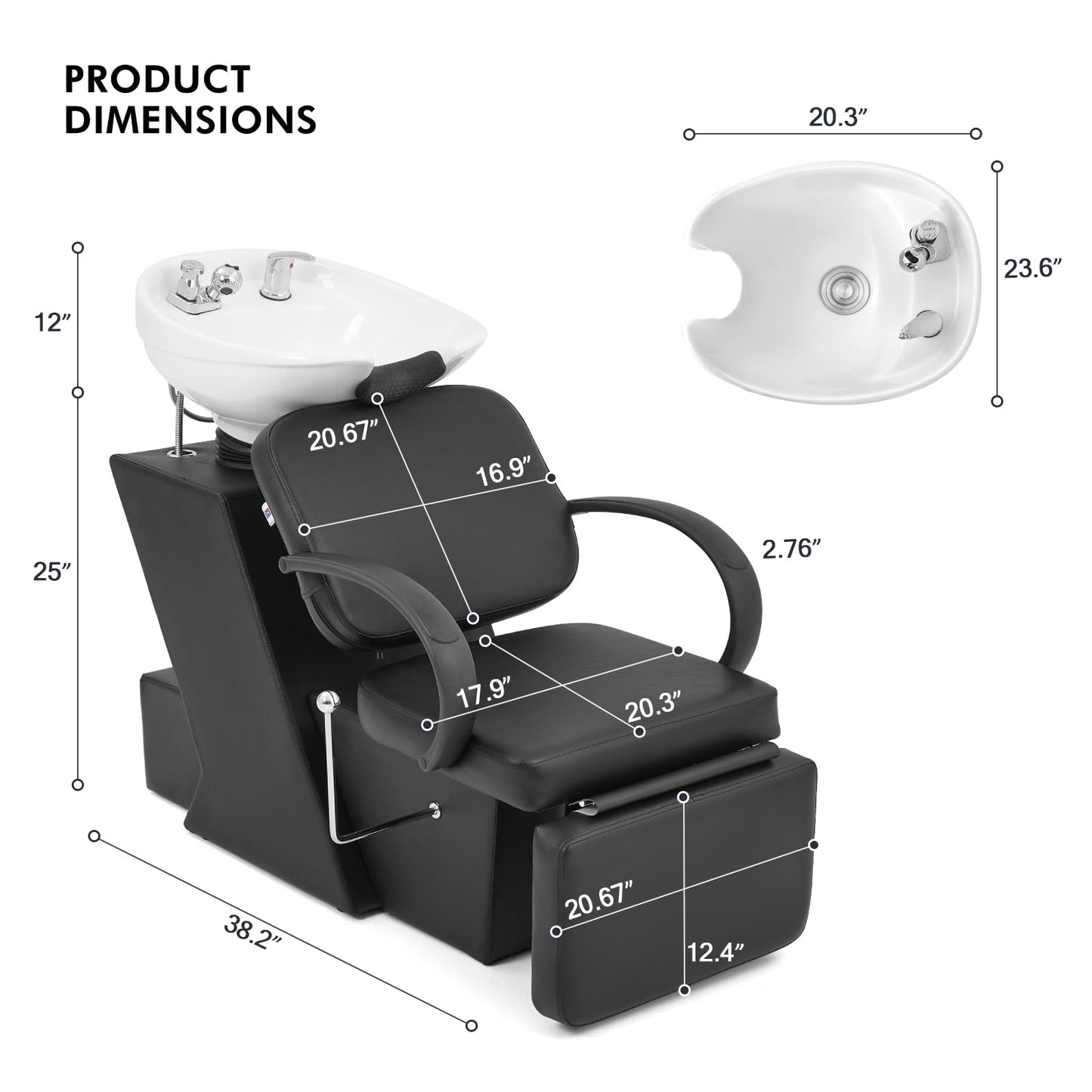 White Smoke Artist Hand Shampoo Bowl, 47" Ceramic Bowl Chair Adjustable Backwash Shampoo Station Footrest Salon Equipment(White Bowl)