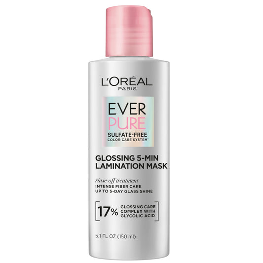 Light Gray L'Oreal Paris Glossing Lamination Hair Mask with Glycolic Acid, Hair Treatment for Lasting Shine and Smoothness for Dull, Dry Hair, EverPure, 5.1 Fl Oz