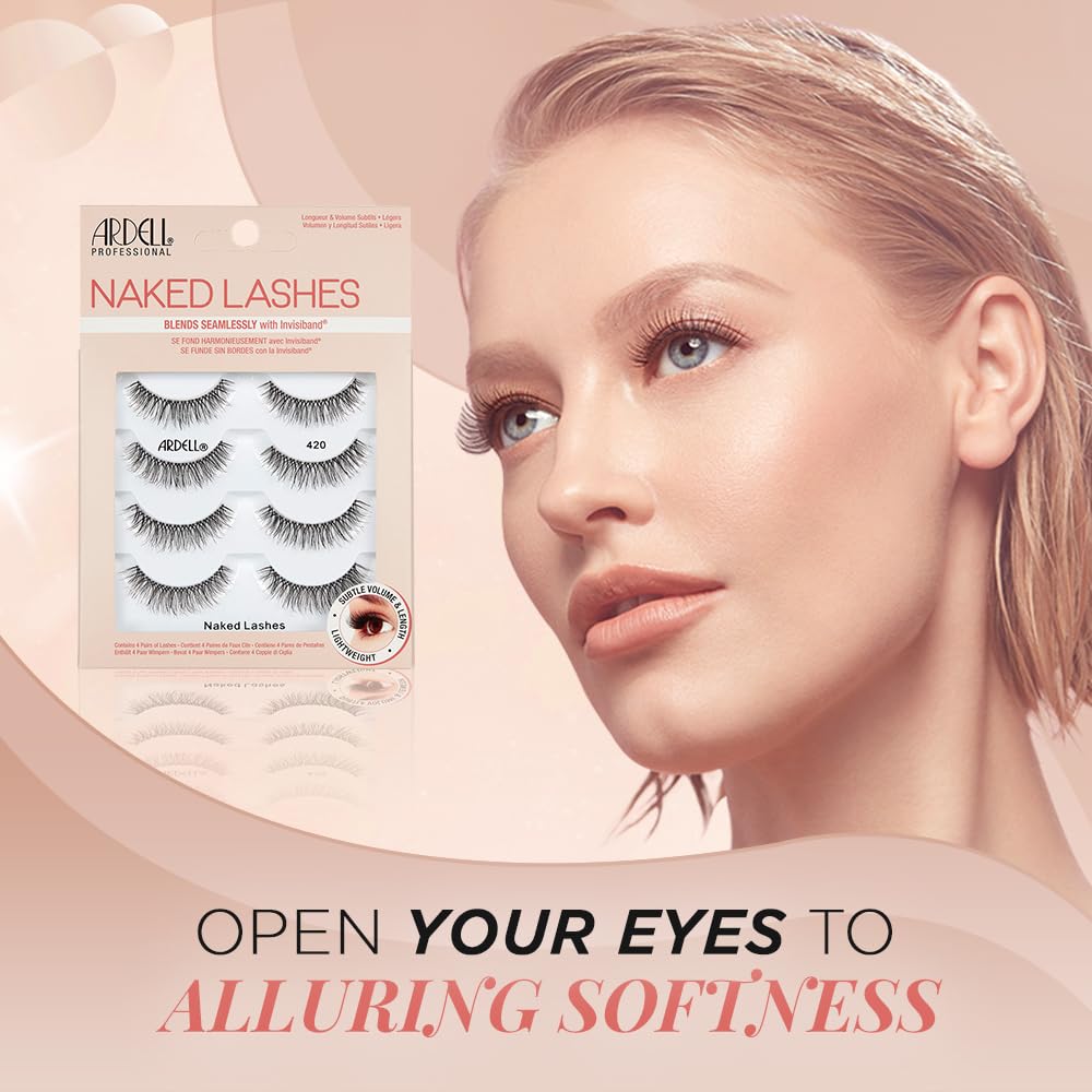 Wheat Ardell Naked Lashes 420 – Lightweight Natural Strip Lashes with Invisiband, Reusable False Eyelashes, Multipack, 4 Pair, 1 Pack