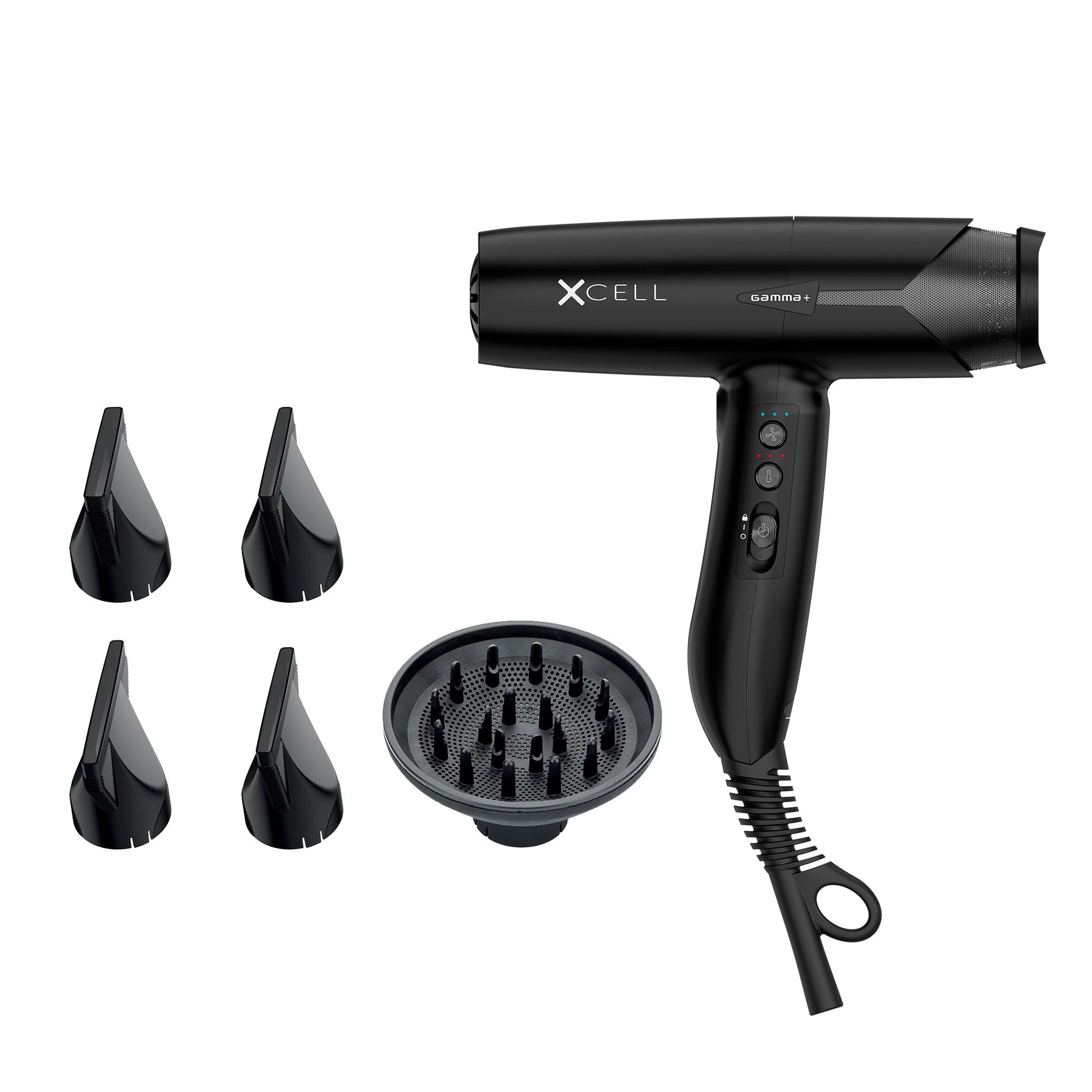White Smoke GAMMA+ XCell Professional Ultra-Lightweight Hair Dryer Digital Motor Ionic Technology Whisper Quiet 12 Heat/Speeds (Matte Black)