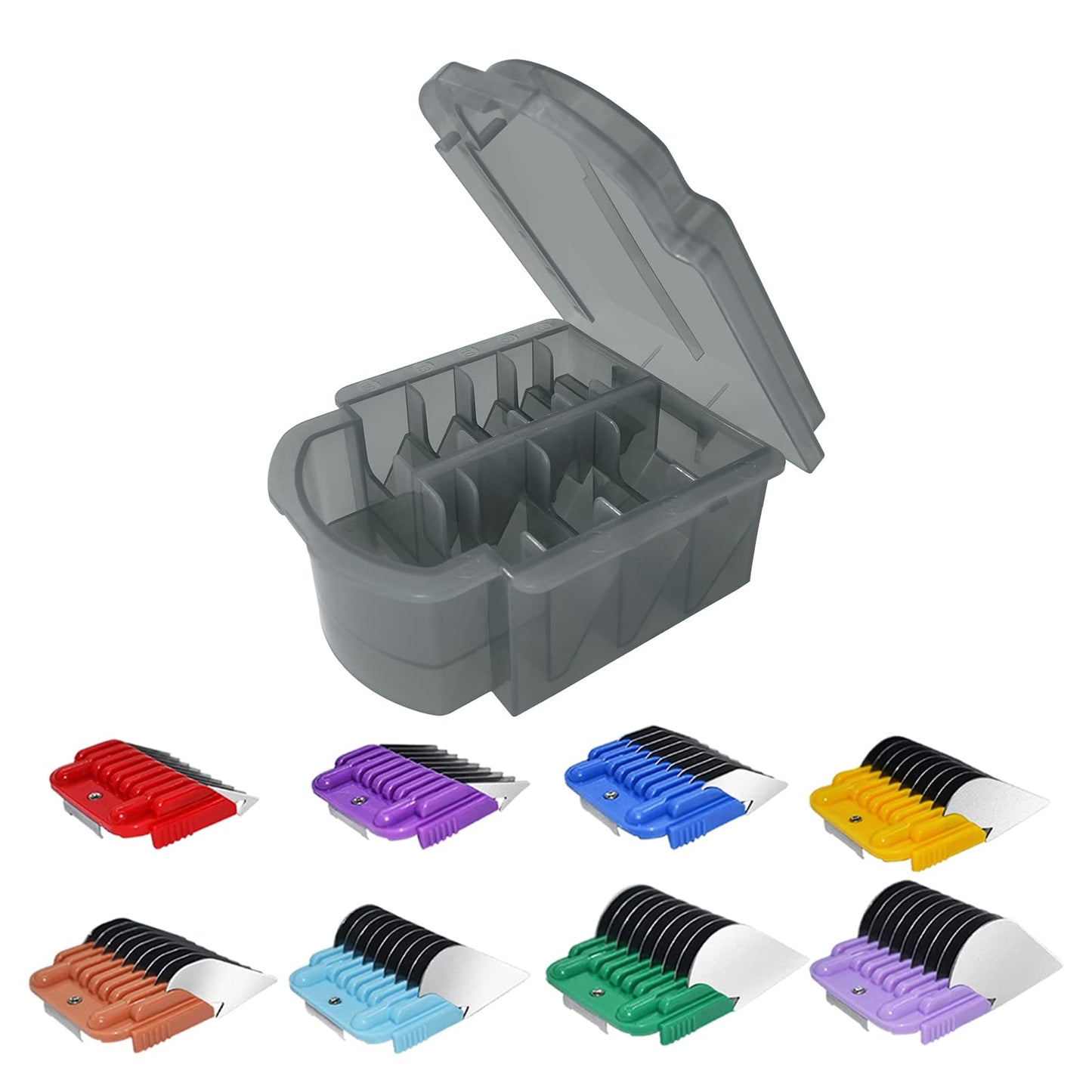 White Smoke Animal Stainless Steel Attachment 8 Colors Guide Comb Set from 1/8 Inch to 1 Inch(3-25mm),Compatible with Andis, Oster A5, Wahl KM10 Series Clipper Detachable Blade(Only fit for 15# 10# 30# blade)