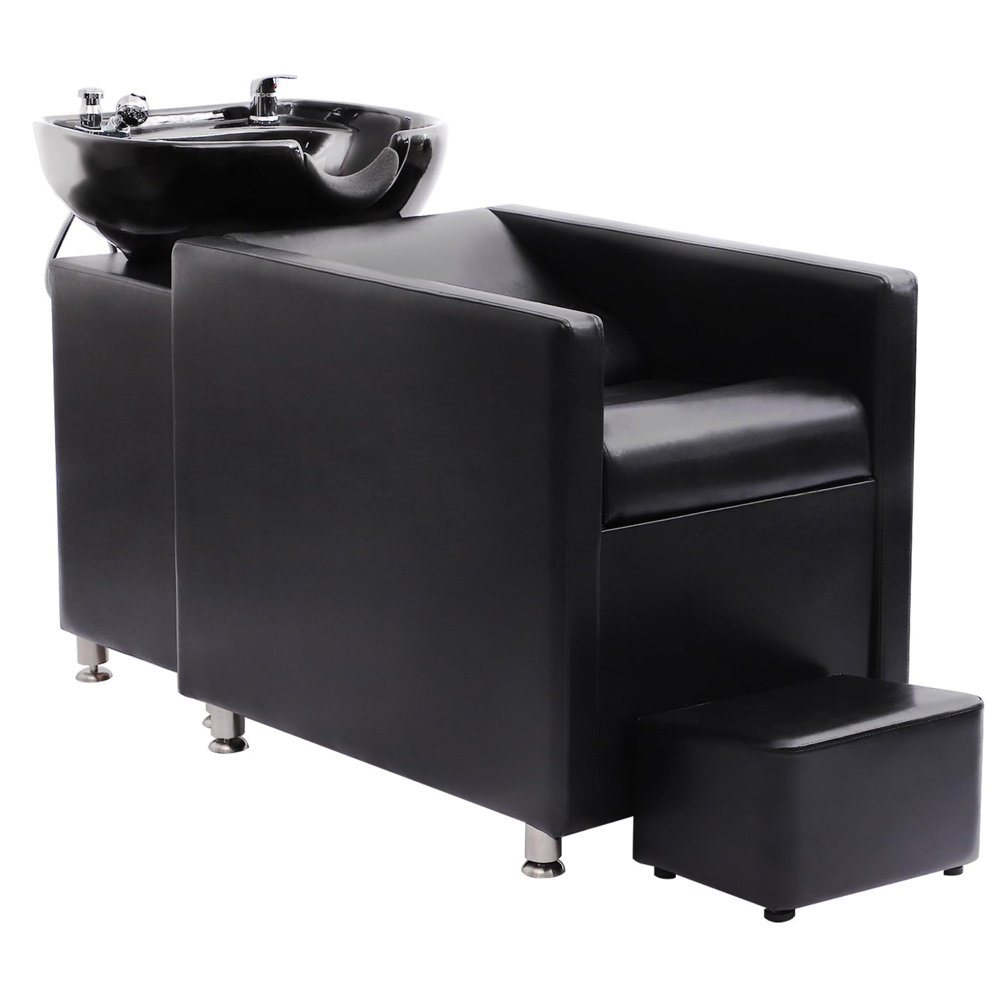 White Smoke KIGOTY Shampoo Backwash Unit, Shampoo Bowl and Chair Set with Ceramic Sink, Reclining Shampoo Station with Footrest, Backwash Barber Chair for Salon Spa, Black