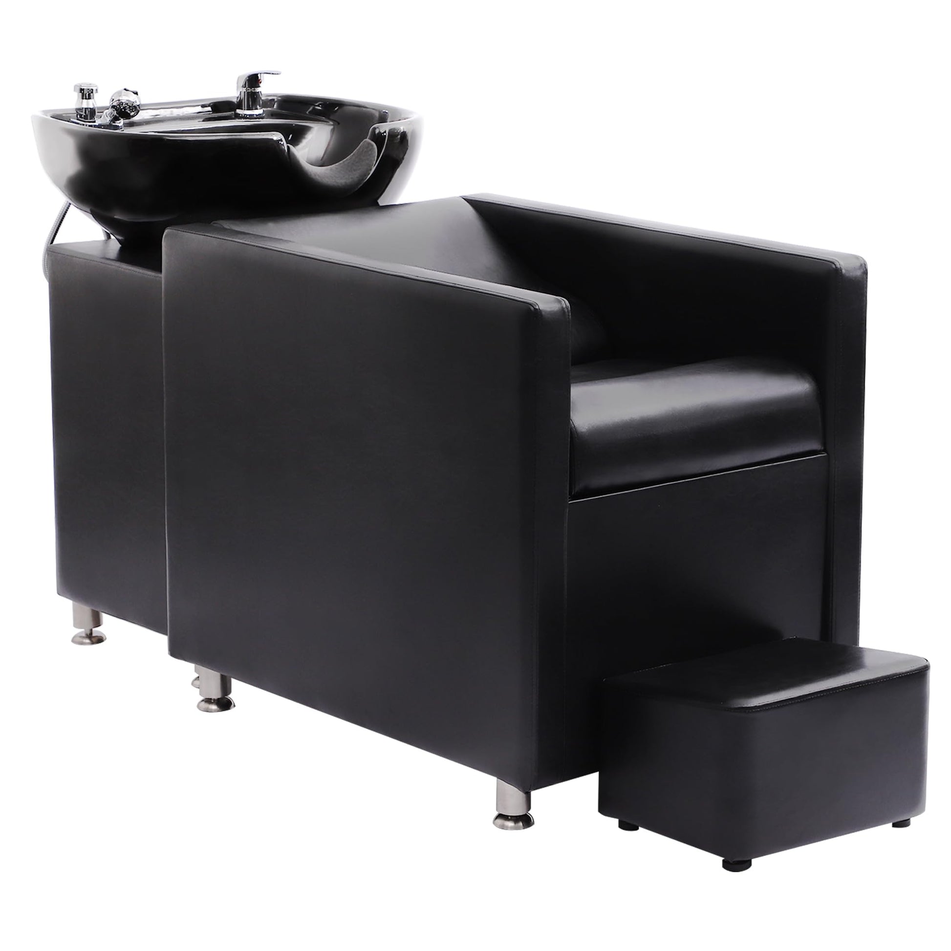 White Smoke KIGOTY Shampoo Backwash Unit, Shampoo Bowl and Chair Set with Ceramic Sink, Reclining Shampoo Station with Footrest, Backwash Barber Chair for Salon Spa, Black