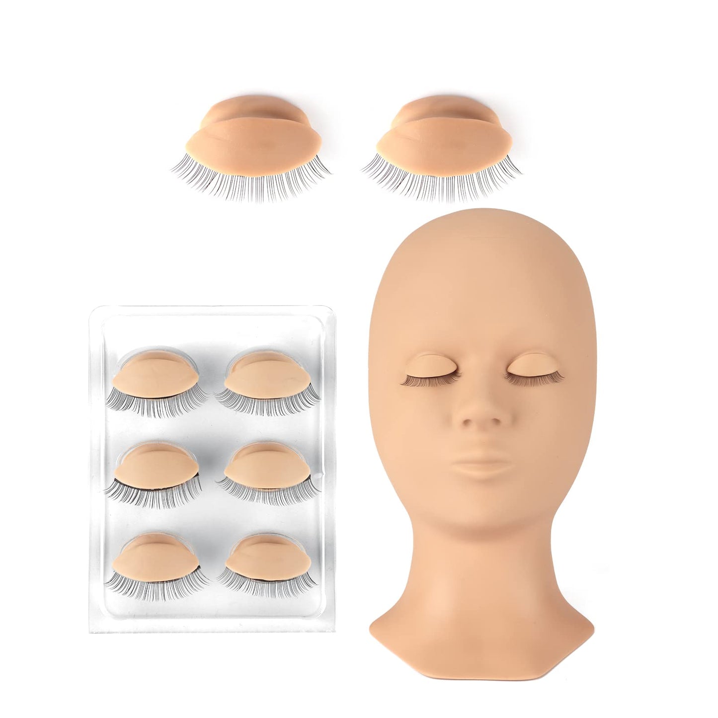 White Smoke Lash Mannequin Head, CALAILIS Mannequin Head, Eyelash Extension Mannequin Head, Doll Head for Lash Extensions, Eyelash Mannequin Head with 4 Pairs Removable Eyelids (Skin Colour)