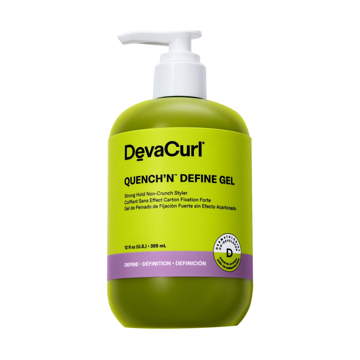 White Smoke DevaCurl Quench'n Define Gel Strong Hold Non-Crunch Styler, 12 Oz | Lasts up to 7 Days | Locks & Moisturizes Curls | Enhances Shine