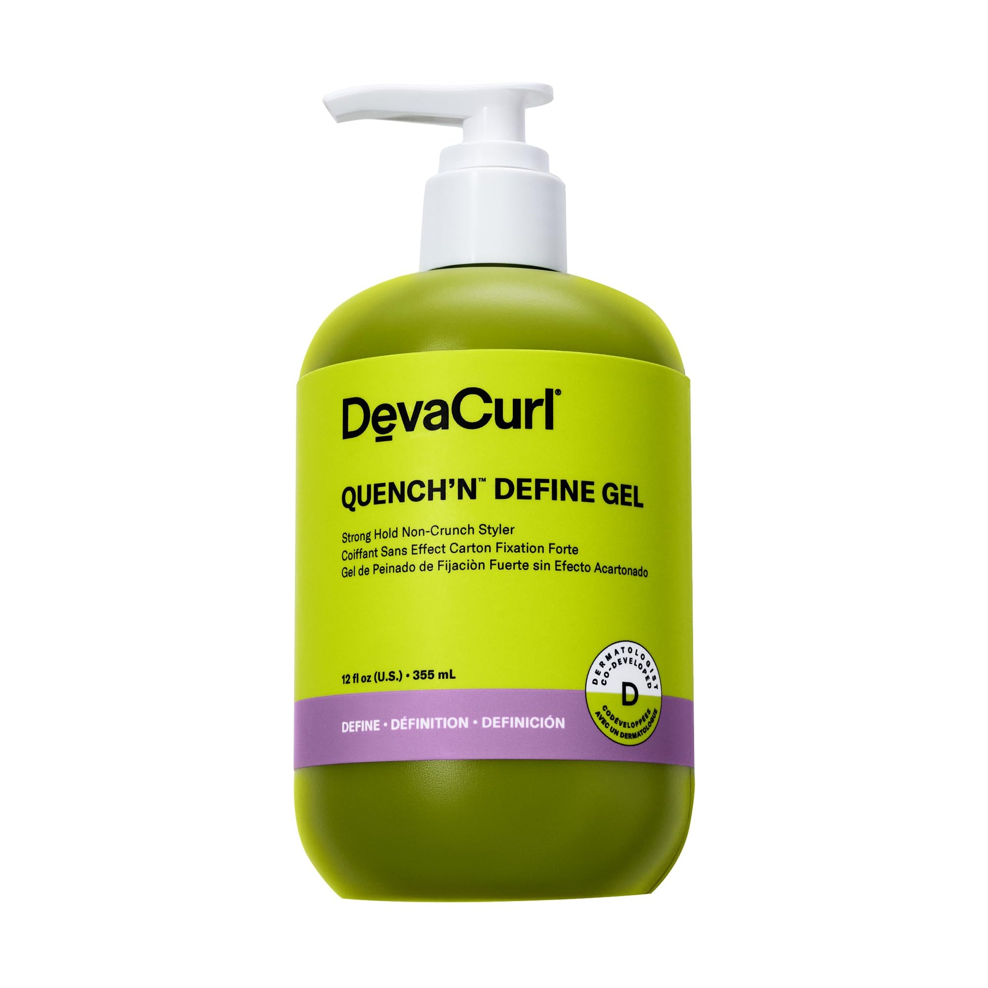 White Smoke DevaCurl Quench'n Define Gel Strong Hold Non-Crunch Styler, 12 Oz | Lasts up to 7 Days | Locks & Moisturizes Curls | Enhances Shine