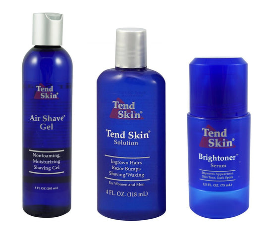 White Smoke Tend Skin Women's Shaving Kit for Razor Bumps, Ingrown Hair, Dark Spots - Complete Skin Care Solution with Air Shave Gel, Post Shave Solution, Brightoner Serum