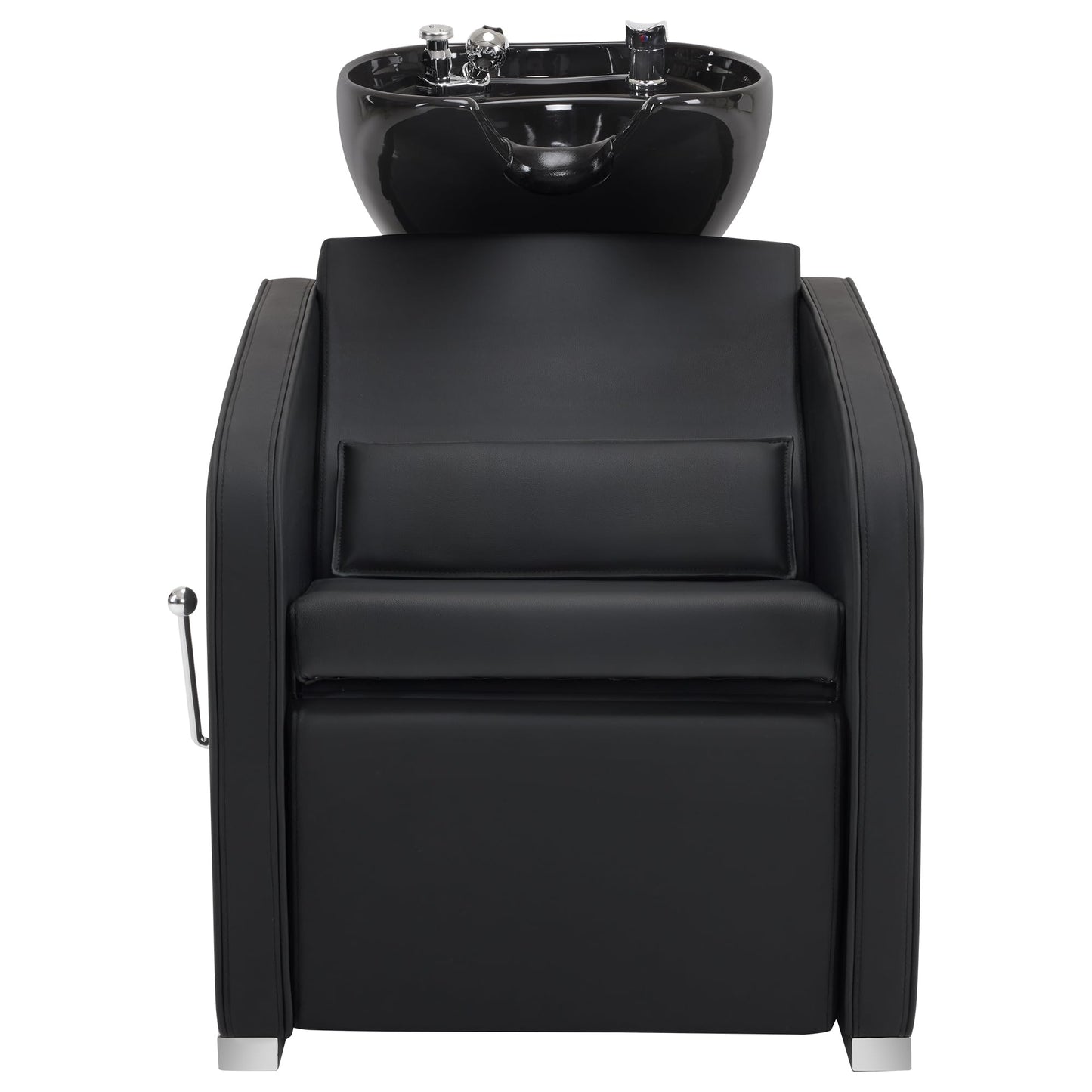 Dark Slate Gray BarberPub Backwash Shampoo Station Chair, Adjustable Porcelain Ceramic Hair Wash Bowl Sink Unit Station, Reclining Shampoo Station Chair for Spa Beauty Salon Hair Salon Equipment 9303 (Black)