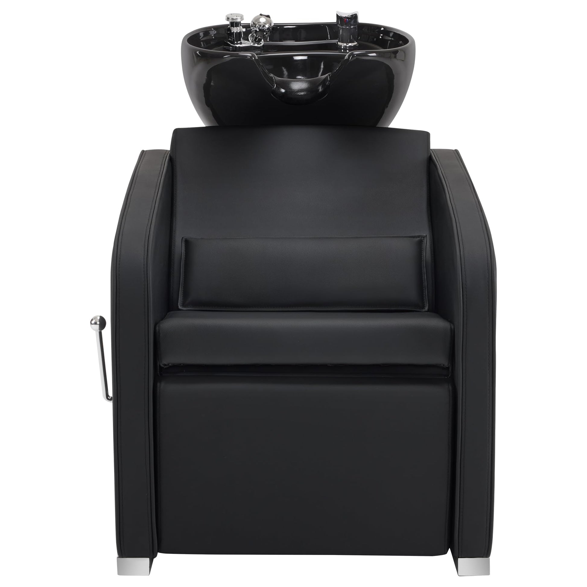 Dark Slate Gray BarberPub Backwash Shampoo Station Chair, Adjustable Porcelain Ceramic Hair Wash Bowl Sink Unit Station, Reclining Shampoo Station Chair for Spa Beauty Salon Hair Salon Equipment 9303 (Black)