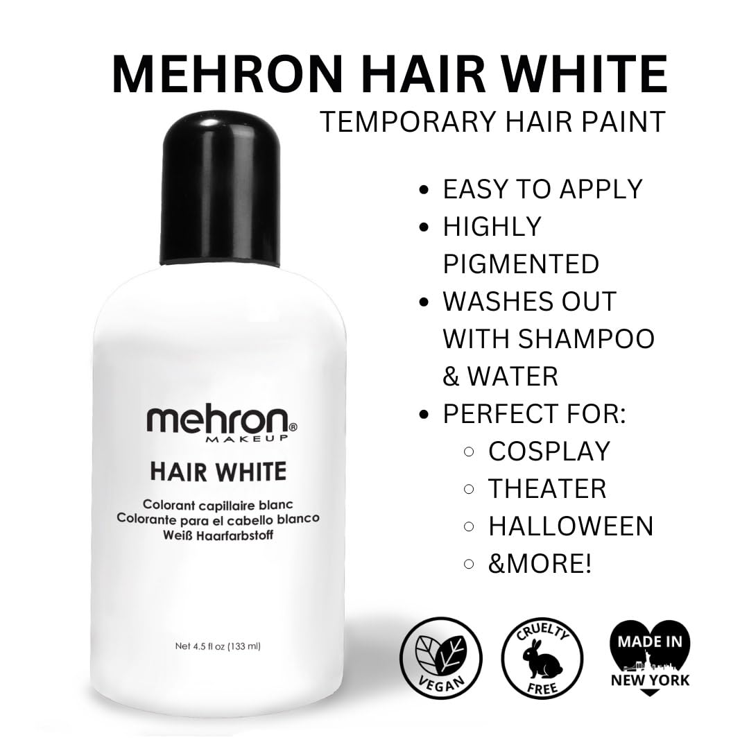 White Smoke Mehron Makeup Hair White | Washable White Hair Dye | Temporary Hair Color for Theatre, Cosplay, & Halloween 4.5 oz (133 ml)