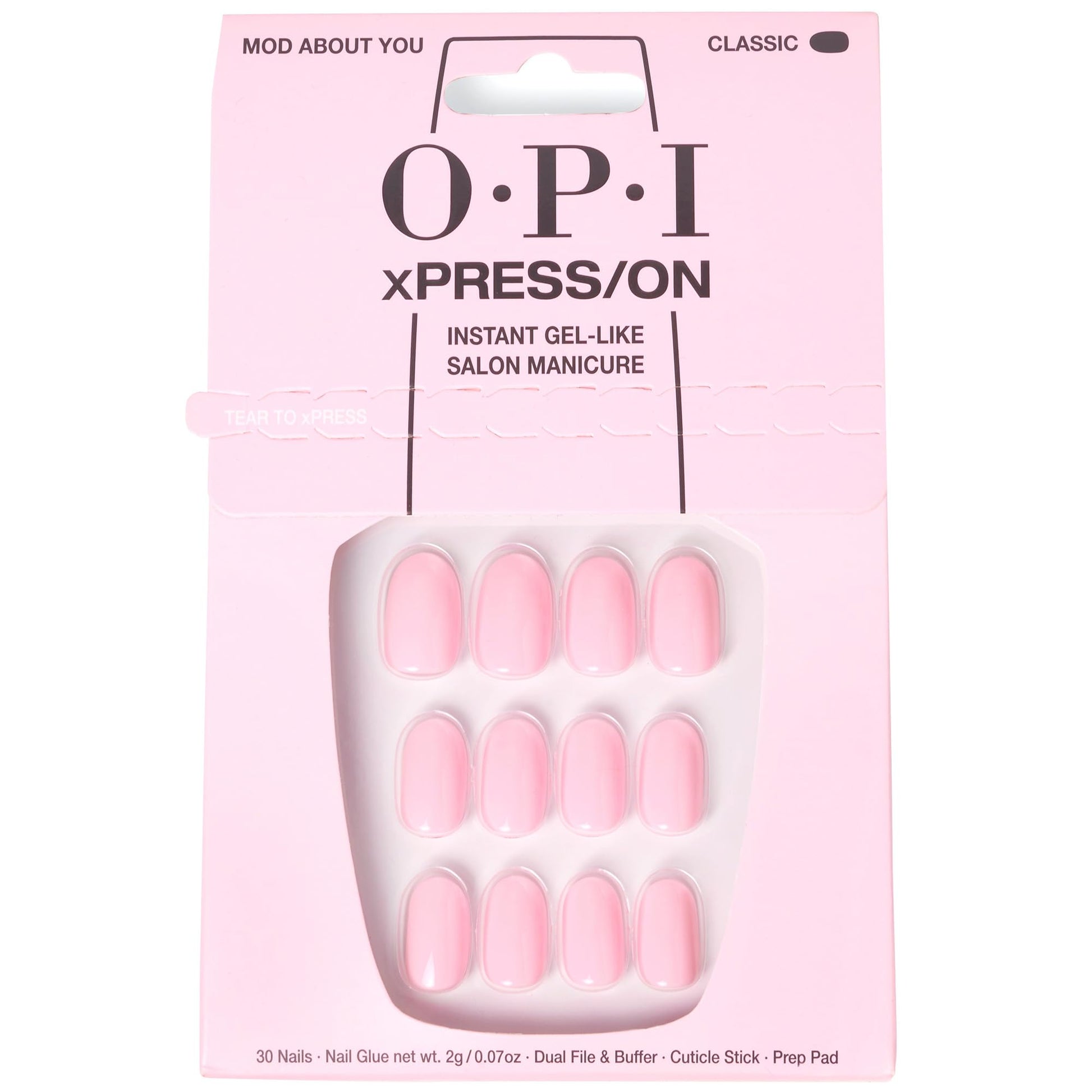 Misty Rose OPI xPRESS/ON Mod About You | Baby Pink Short Round Press On Nails | With Nail Glue | Long Lasting, Reusable, Non-damaging