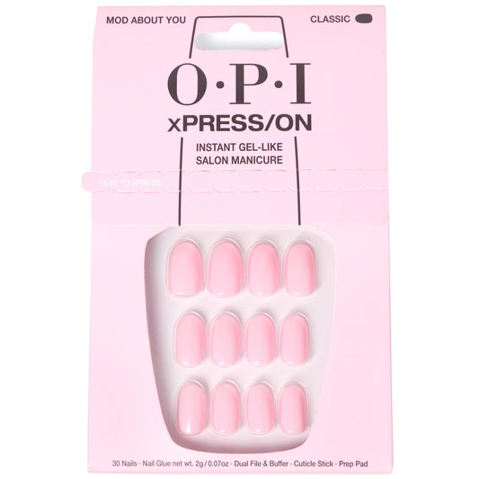 Misty Rose OPI xPRESS/ON Mod About You | Baby Pink Short Round Press On Nails | With Nail Glue | Long Lasting, Reusable, Non-damaging