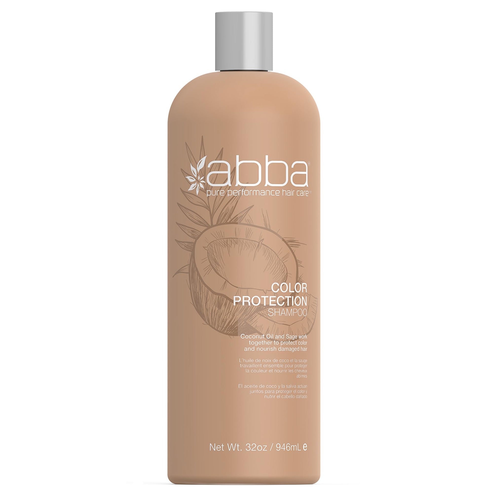 Tan ABBA - Pure Color Protection Shampoo - Protects & Nourishes Color Chemically Processed Hair - Coconut Oil & Sage, 32 fl oz