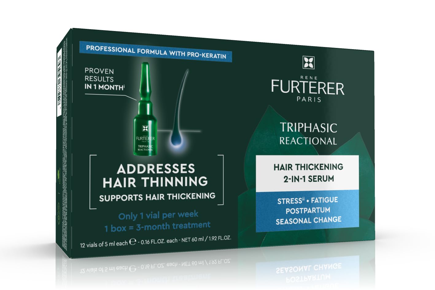 Dark Slate Gray Rene Furterer Triphasic Reactional Concentrated Serum - Thinning Hair caused by stress, postpartum, seasonal change - Drug-Free - Breastfeeding Safe - Dermatologist tested - 12 ct., 3-Month Supply