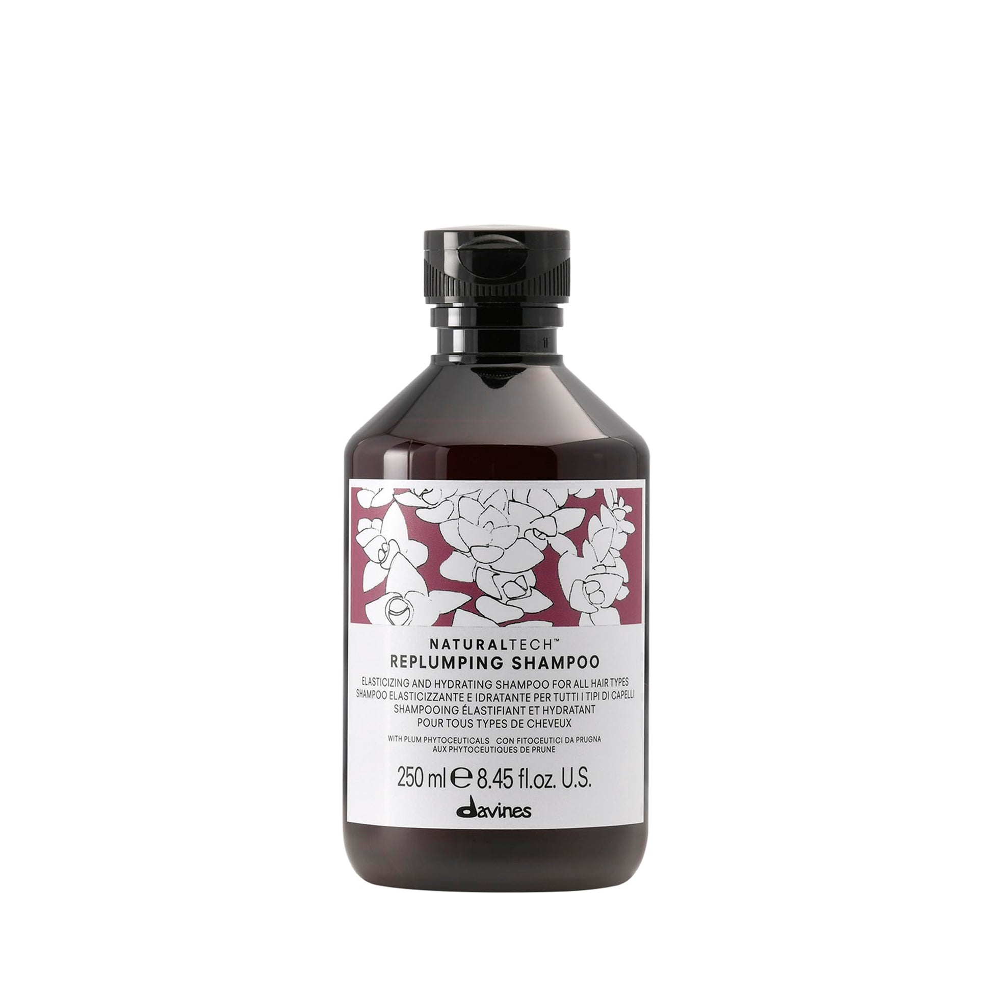 White Smoke Davines Naturaltech Replumping Shampoo, Moisturizing for Fine Hair Lacking Elasticity - With Plum Phytoceuticals - Gentle Cleanser Adds Elasticity, 8.45 Fl Oz