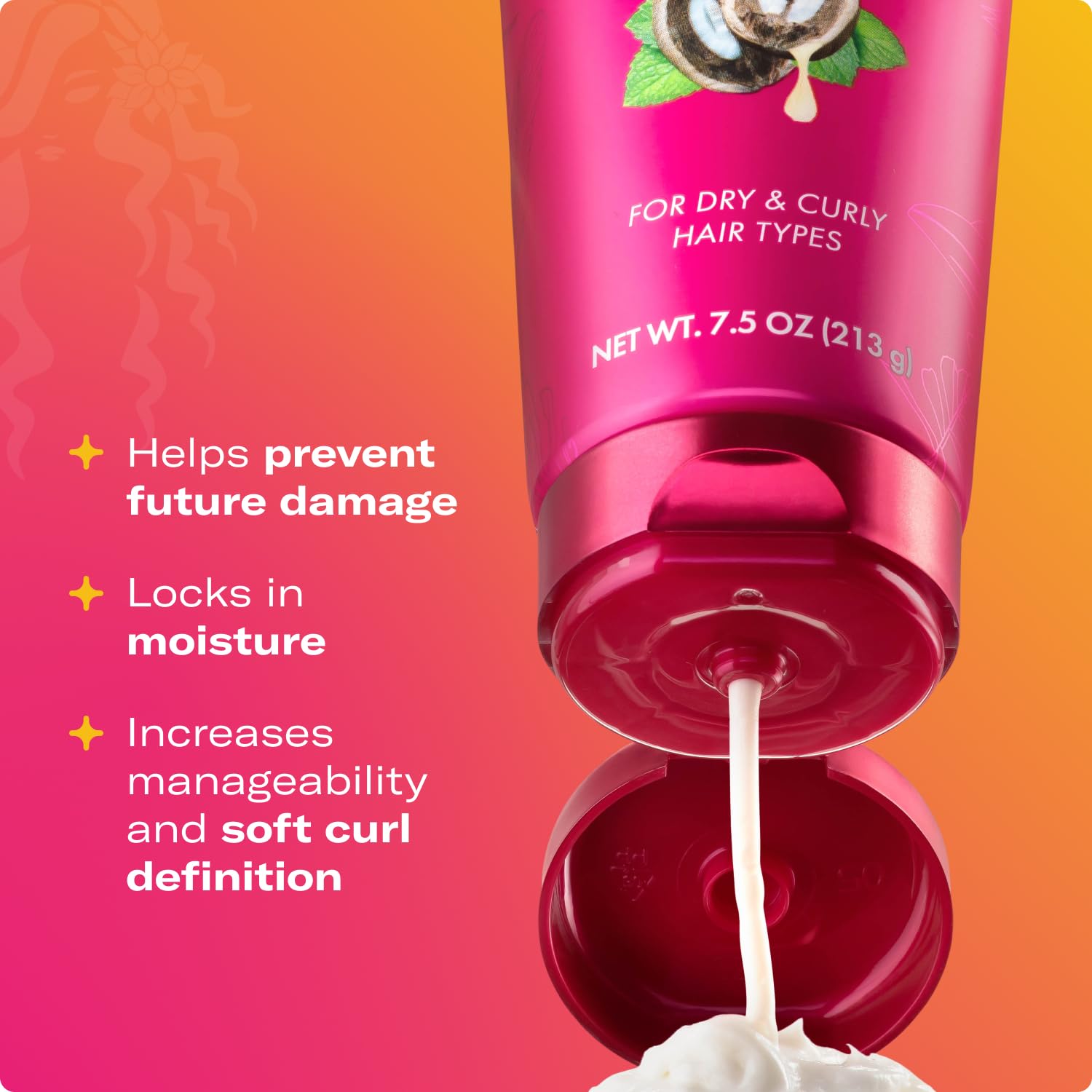 Violet Red Mielle Organics Babassu & Mint Brazilian Curly Cocktail Curl Cream - Curl Defining, Hair Styling Cream for Textured Hair - Locks in Moisture, Boosts Definition & Softens Textured Hair, 7.5 Ounce