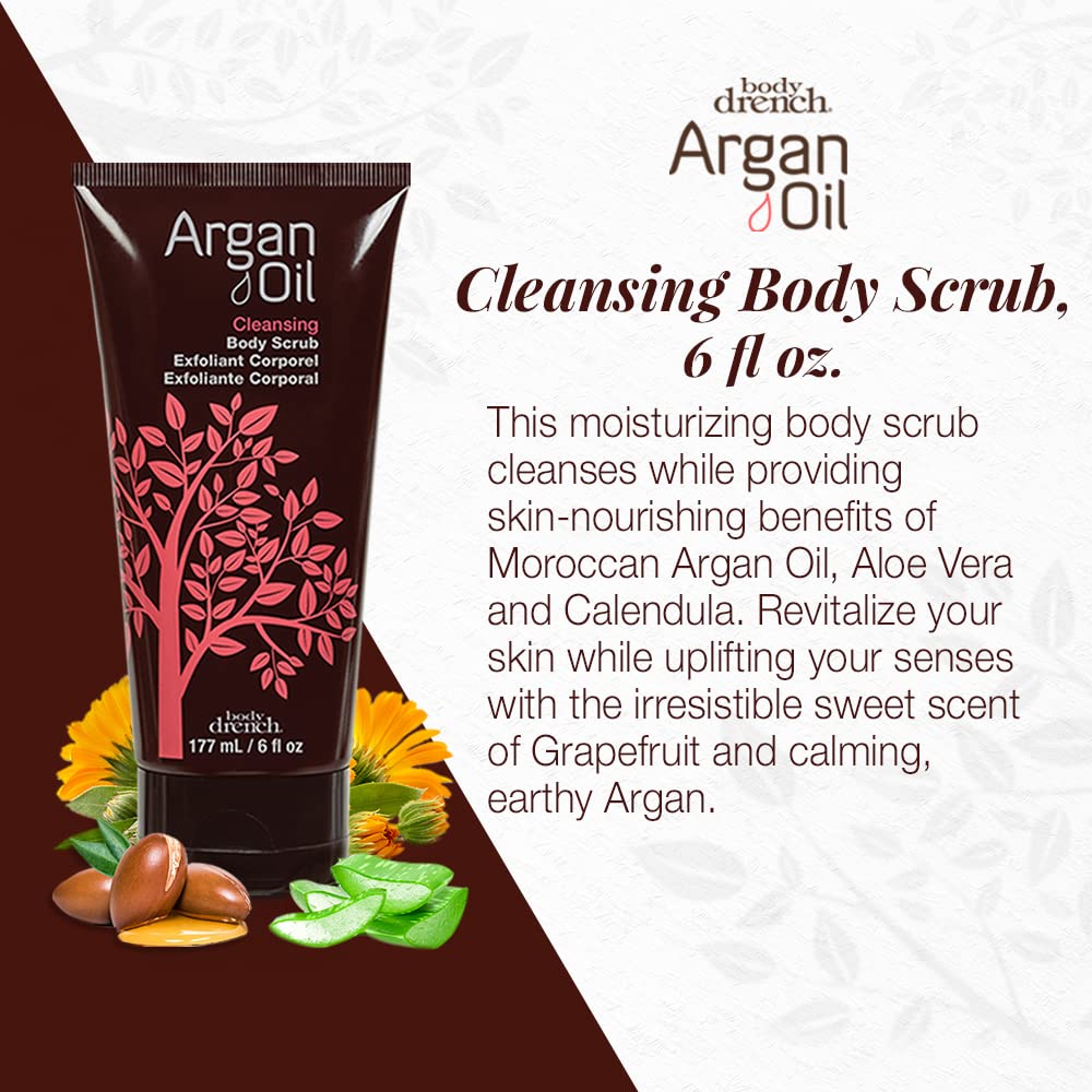 White Smoke Body Drench Argan Oil Body Scrub for Women – Body Exfoliator Scrub & Deep Cleansing Skin Polish for Smooth Skin, Removes Dead Skin Cells, 6 fl oz