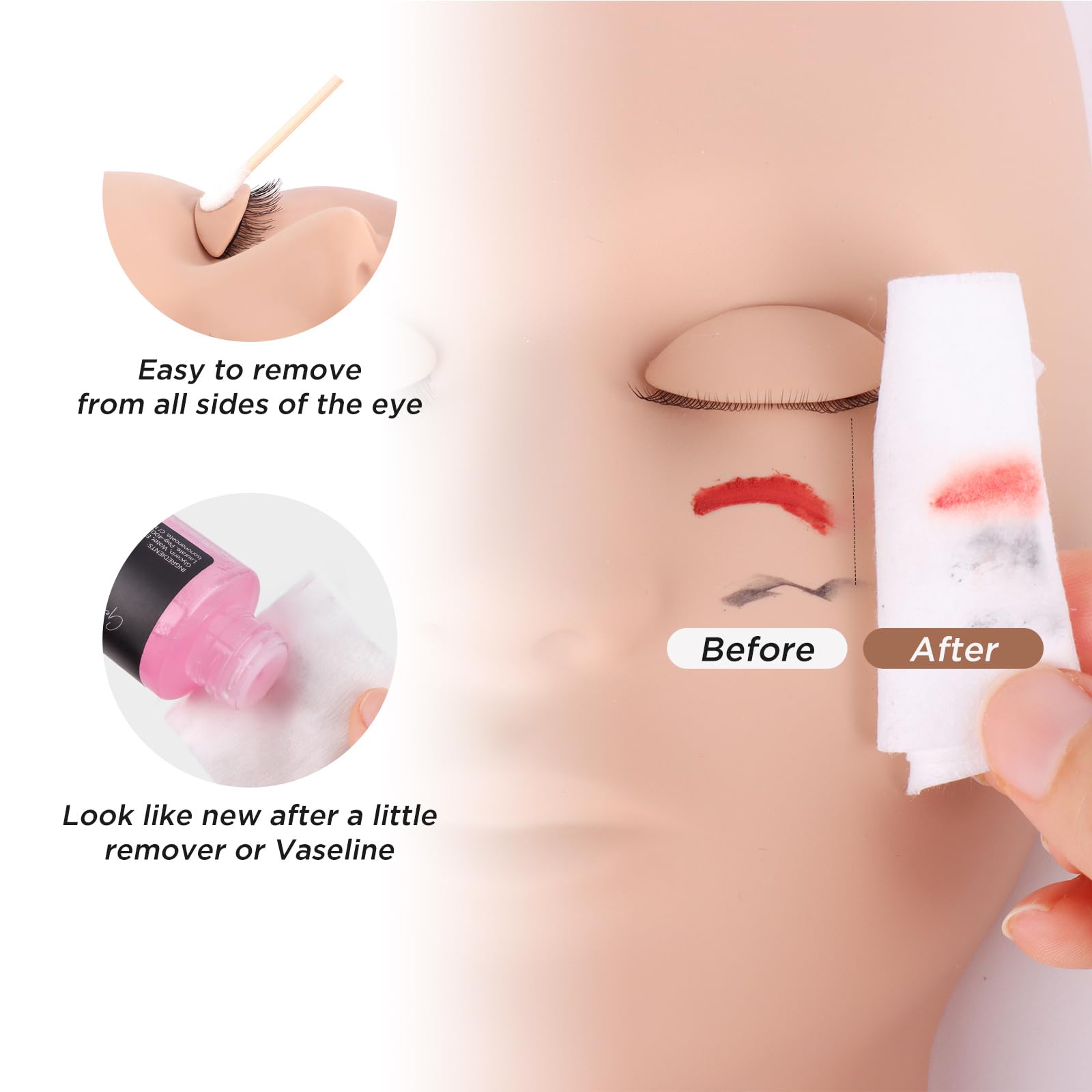 White Smoke BEYELIAN Lash Mannequin Head, Eyelash Mannequin Head with Eyelids, Lash Extension Training Practice Head, 4 Pairs Removable Eyelids, Soft-Touch, Natural Color Realistic