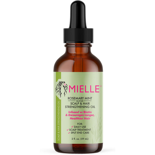 Aceite fortalecedor para el cuero cabelludo y el cabello con romero y menta de Mielle Organics, para todo tipo de cabello, 2 onzas