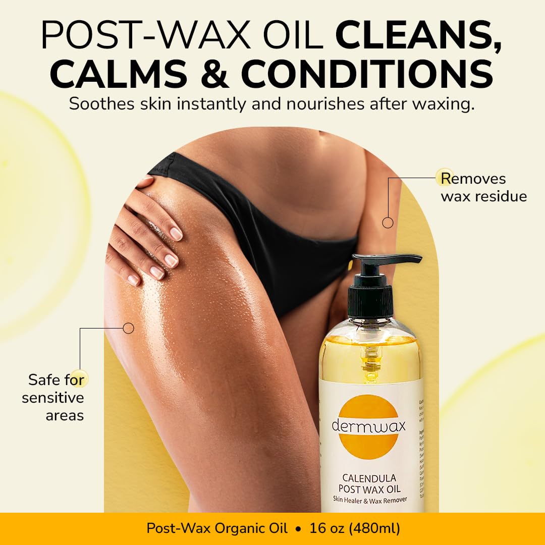 Seashell Dermwax Pre and Post Wax Care Kit – Complete Prep & Aftercare in One Set – Cleanser Removes Oils & Residue – Calendula Oil Calms & Nourishes Skin – Gentle, Paraben-Free Formulas
