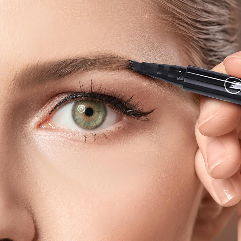Peach Puff Microblading Eyebrow Pencil, 2025 New Magic Eyebrow Tattoo Pencil 4 Fork Tip, Natural Long-Lasting Smudge-proof Fine Stroke eyebrow microblading Pen for Women (Light Brown)