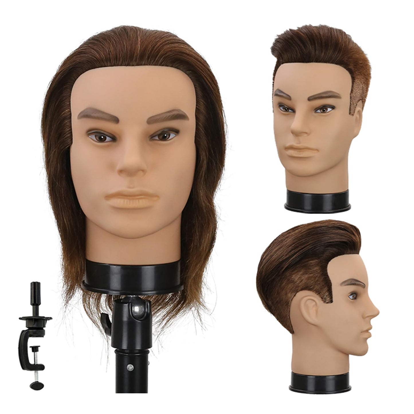 White Smoke 12" Barber Mannequin Head Male 100% Real Hair Mannequin Head with Human Hair Styling Practice Doll Head for Practicing Haircut & Hairdresser Manikin Doll Head With Free Clamp Stand(Without beard4#)