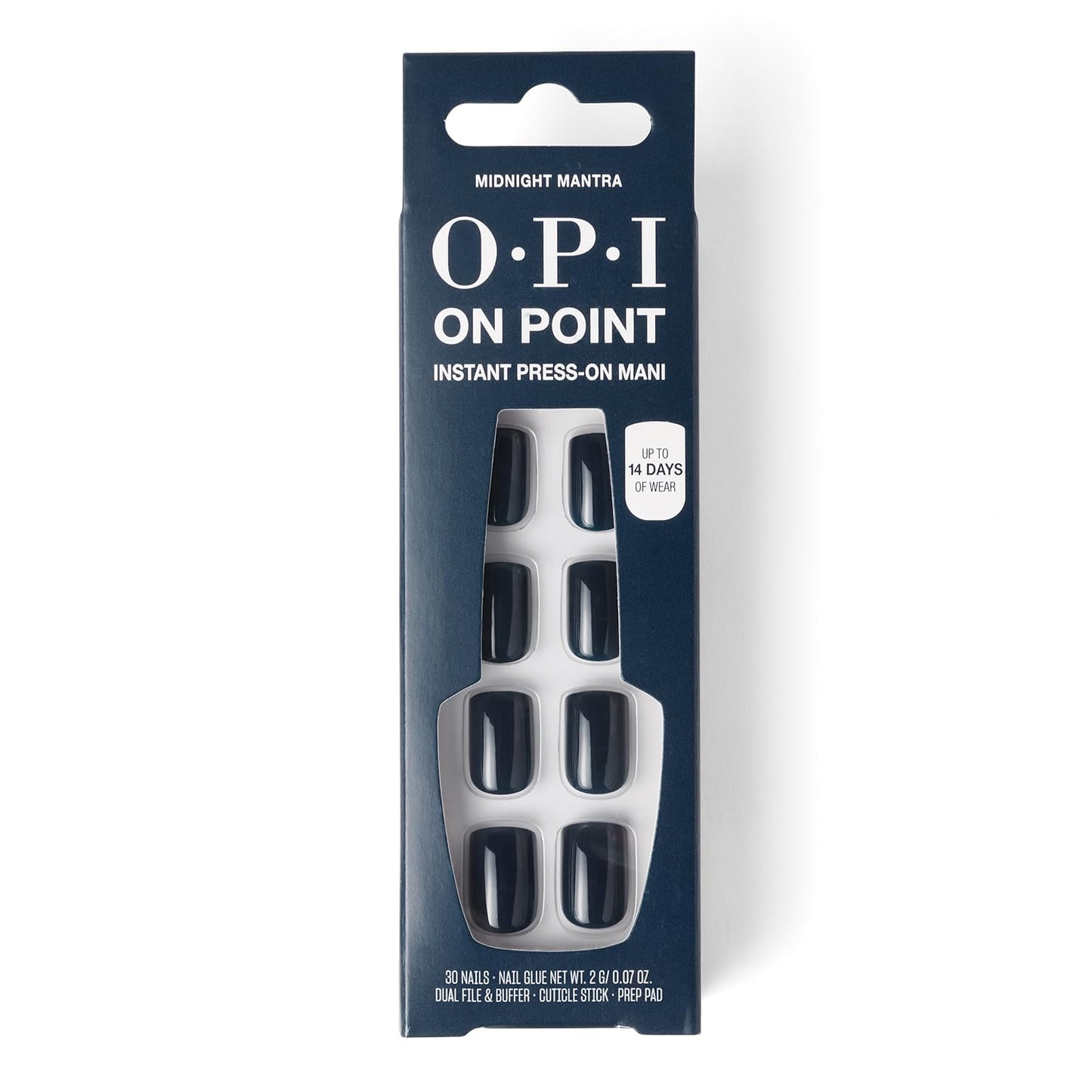 Light Gray OPI On Point Midnight Mantra | Short Squoval Dark Navy Blue Press On Nails | 30 Count with Nail Glue | Long Lasting, Reusable, Non-damaging
