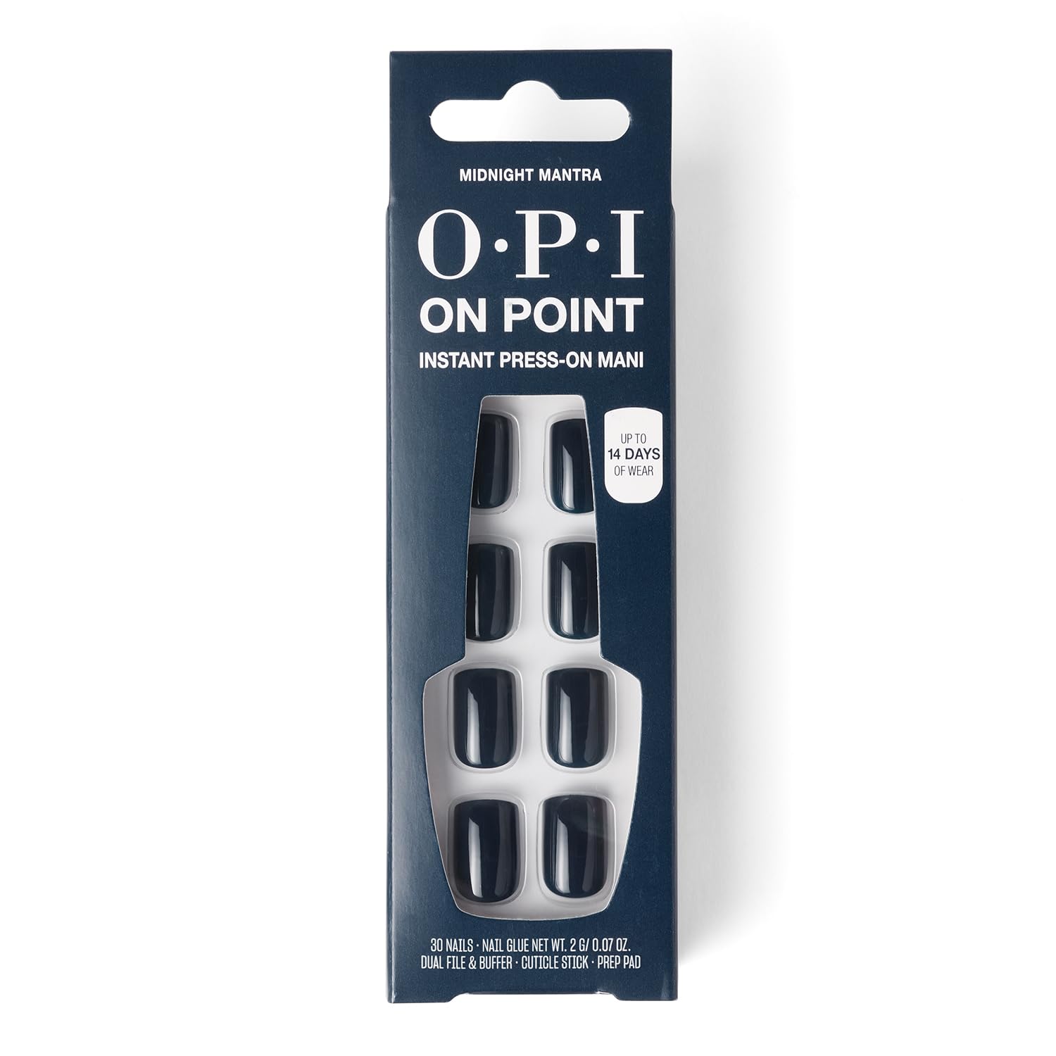 Light Gray OPI On Point Midnight Mantra | Short Squoval Dark Navy Blue Press On Nails | 30 Count with Nail Glue | Long Lasting, Reusable, Non-damaging
