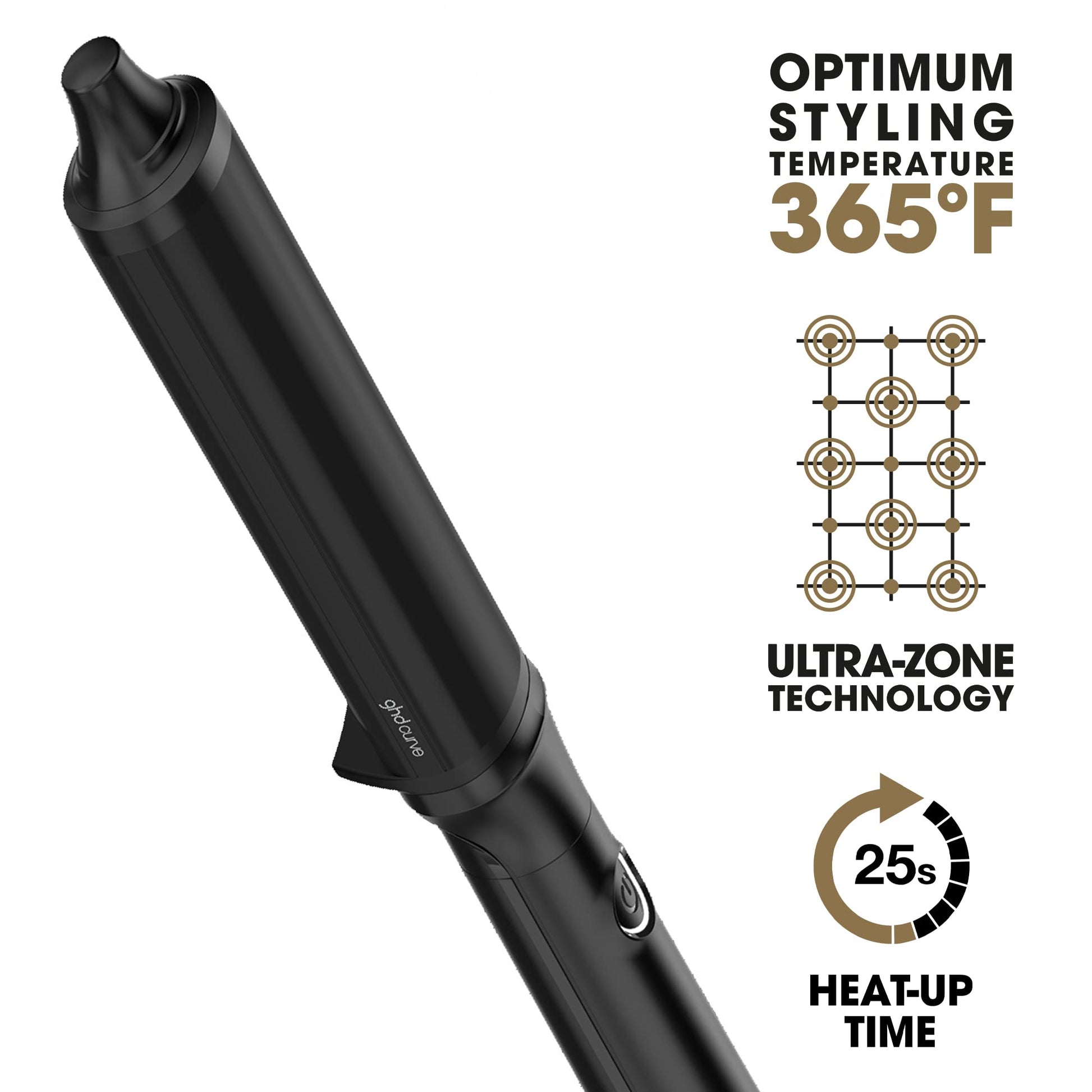White Smoke ghd Curve Classic Wave Curling Wand - 0.5” to 1.5” Oval Ceramic Wand for Beachy Waves and Hollywood Curls - 365ºF Safer Hair Styling Technology, Cool Tip, and Auto Sleep Mode - Black